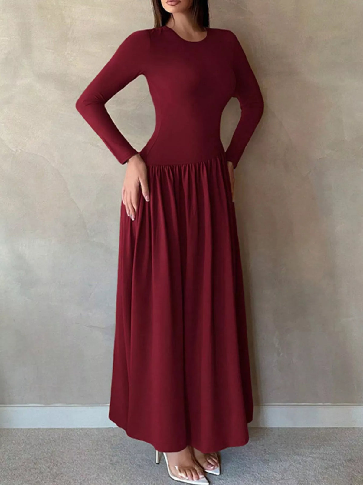 Long Sleeve Ruched A-Line Maxi Dress by Calliope