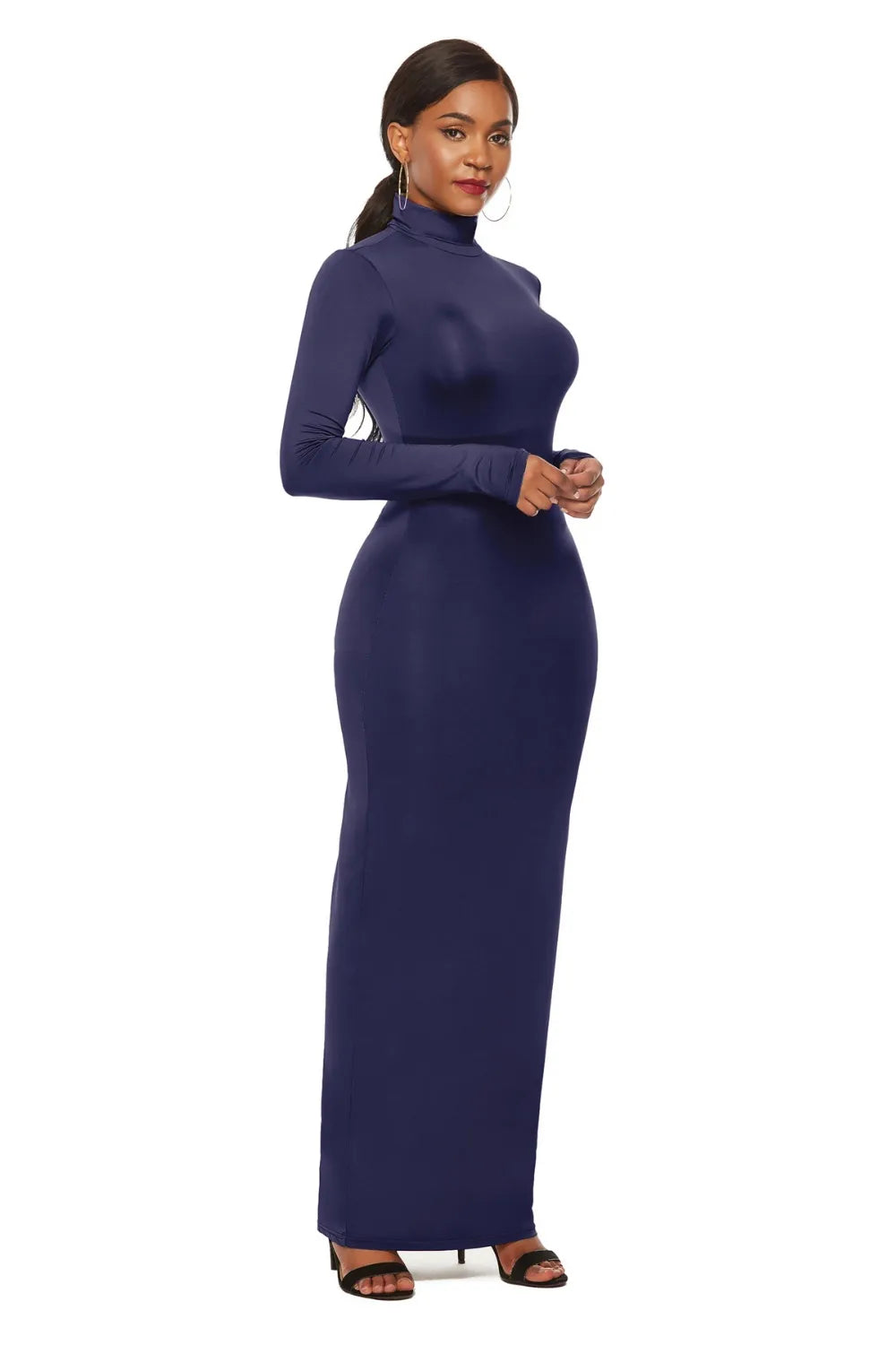 Mock Neck Long Sleeve Maxi Dress