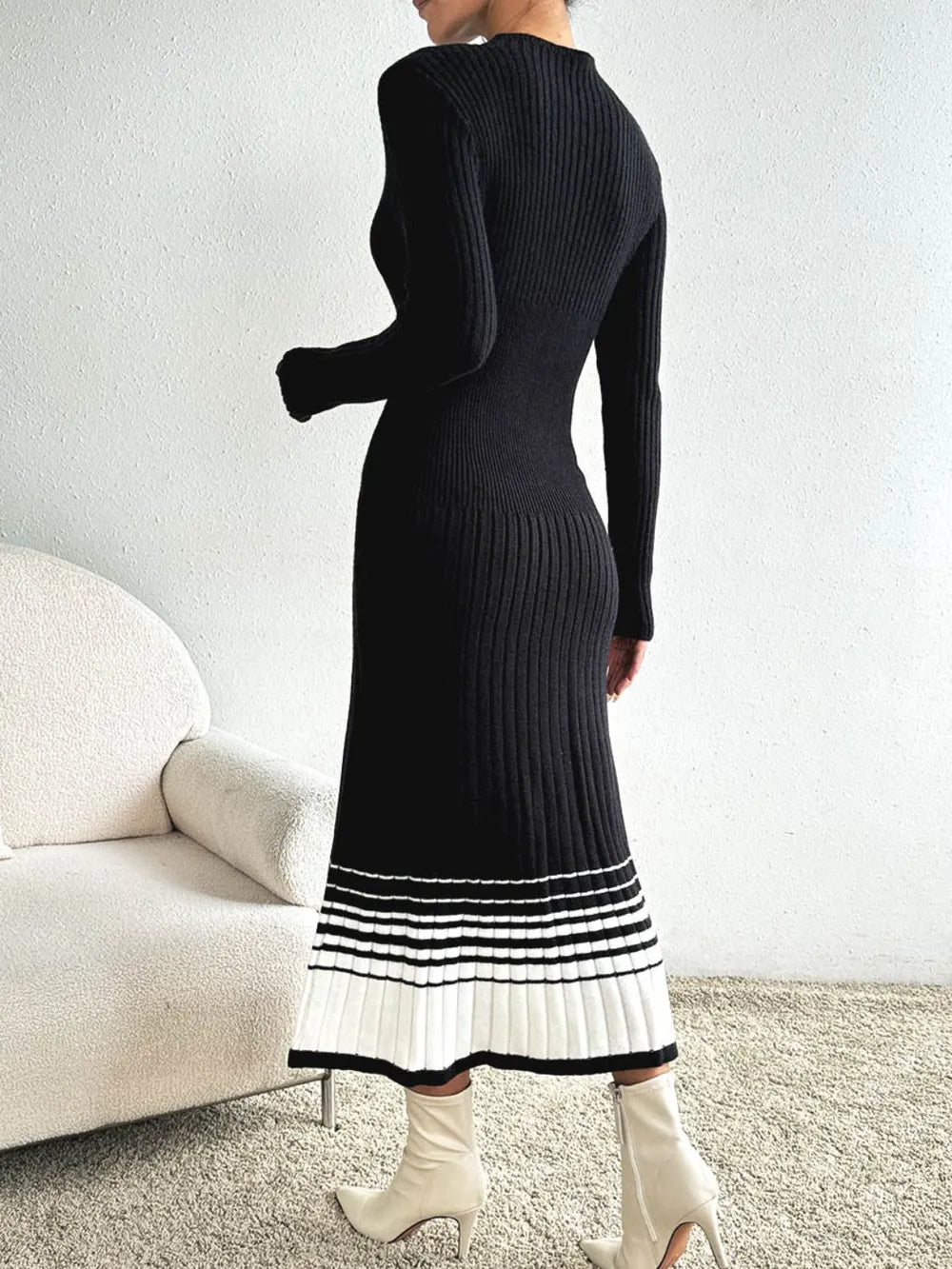 Mock Neck Sweater Dress in Black