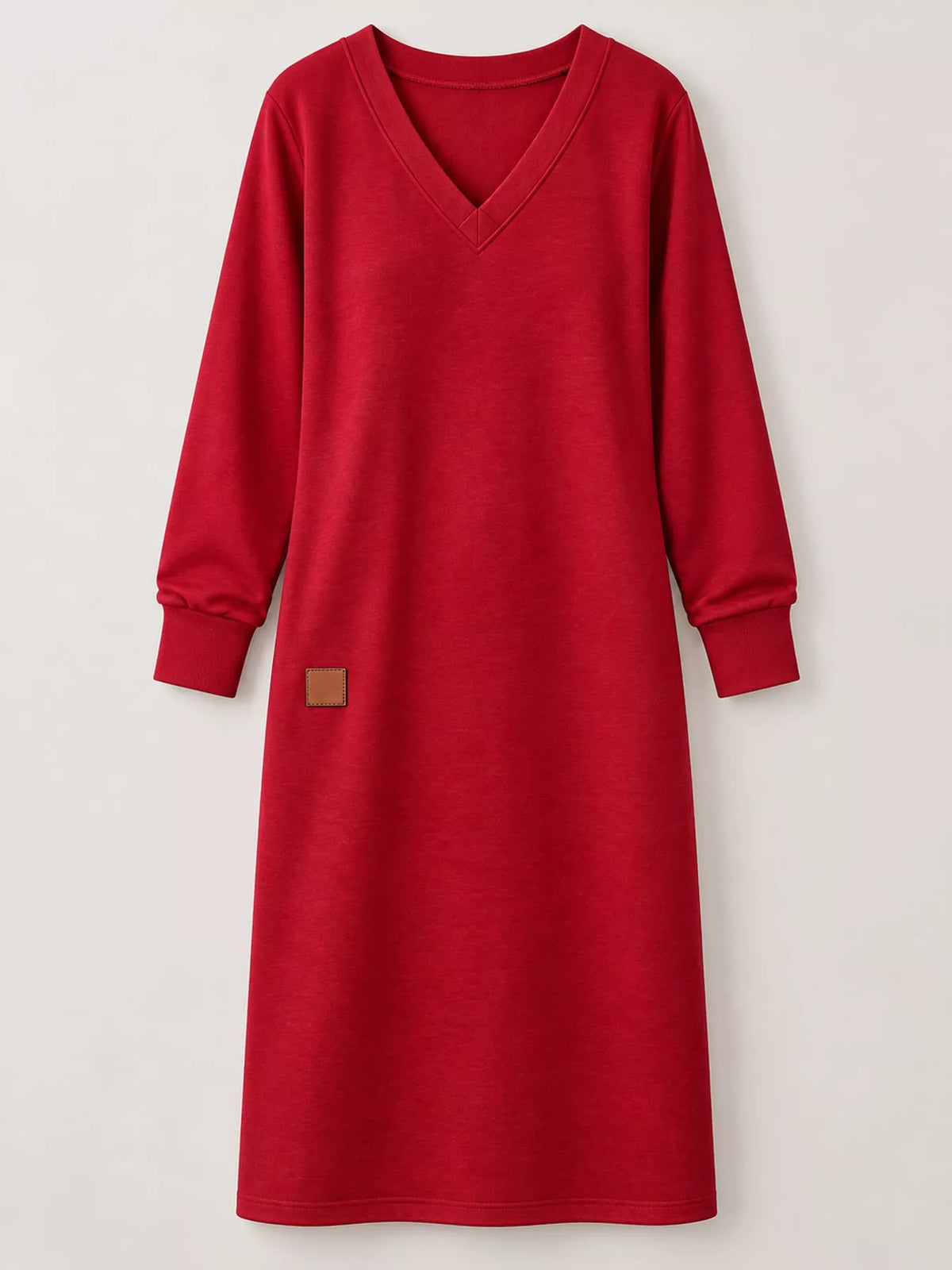 V-Neck Long Sleeve Midi Dress