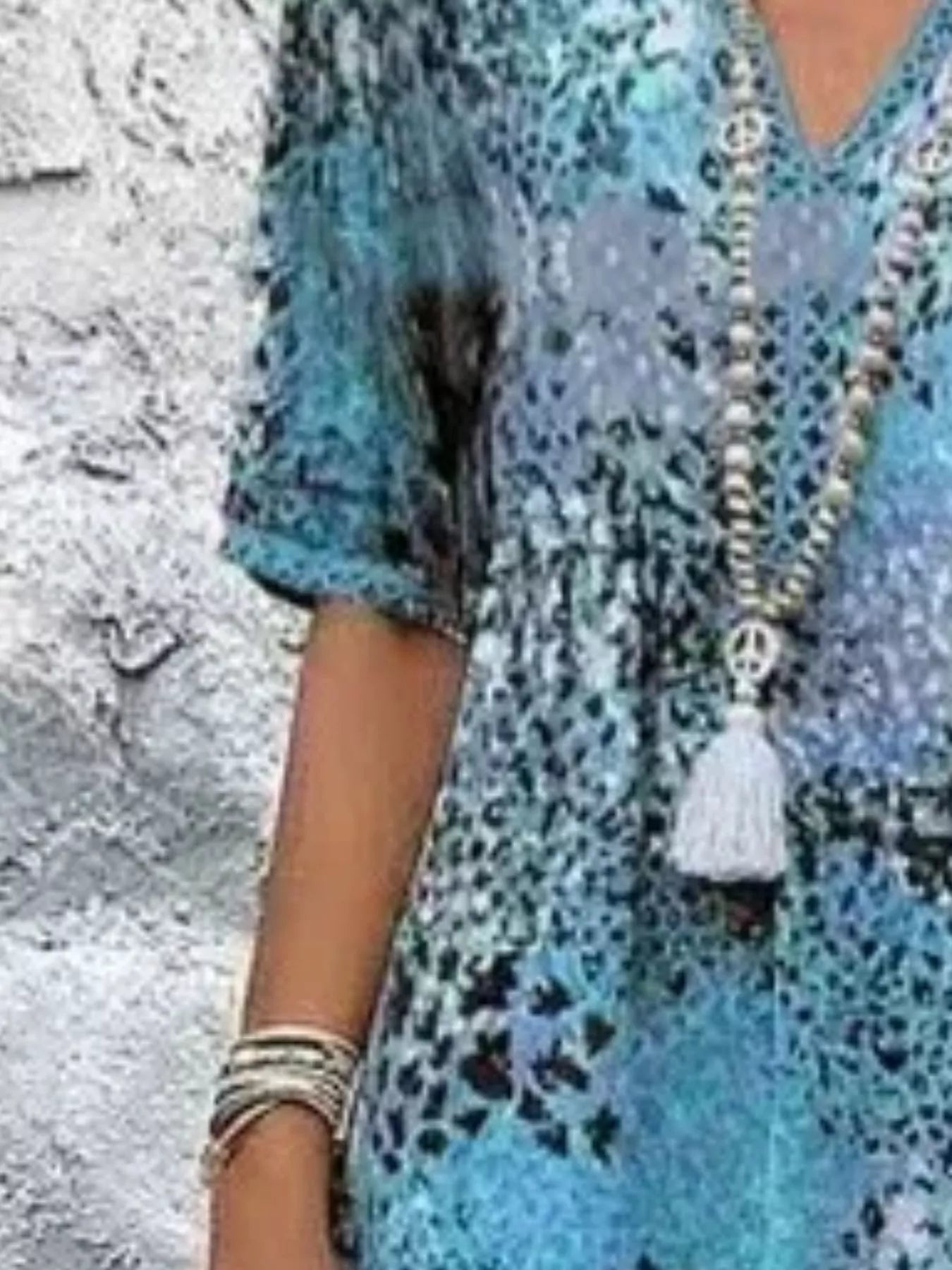 Printed V-Neck Half Sleeve Dress