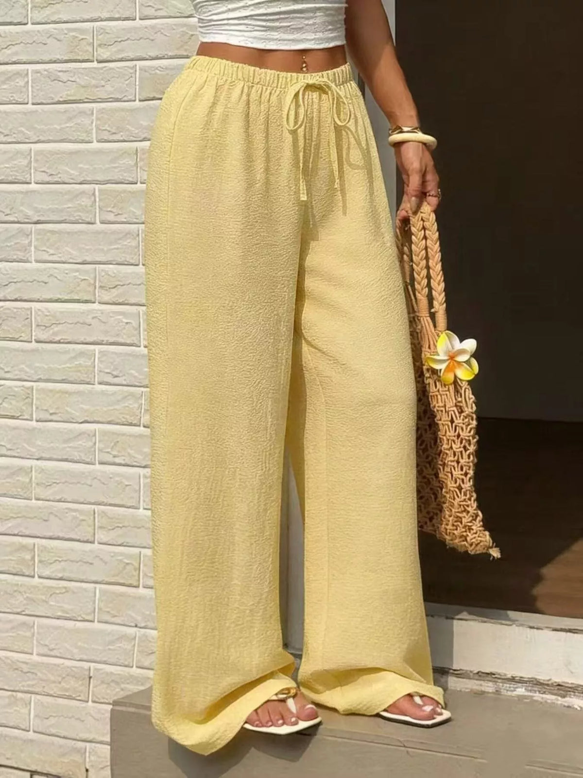 Plus Size Drawstring Wide Leg Pants
