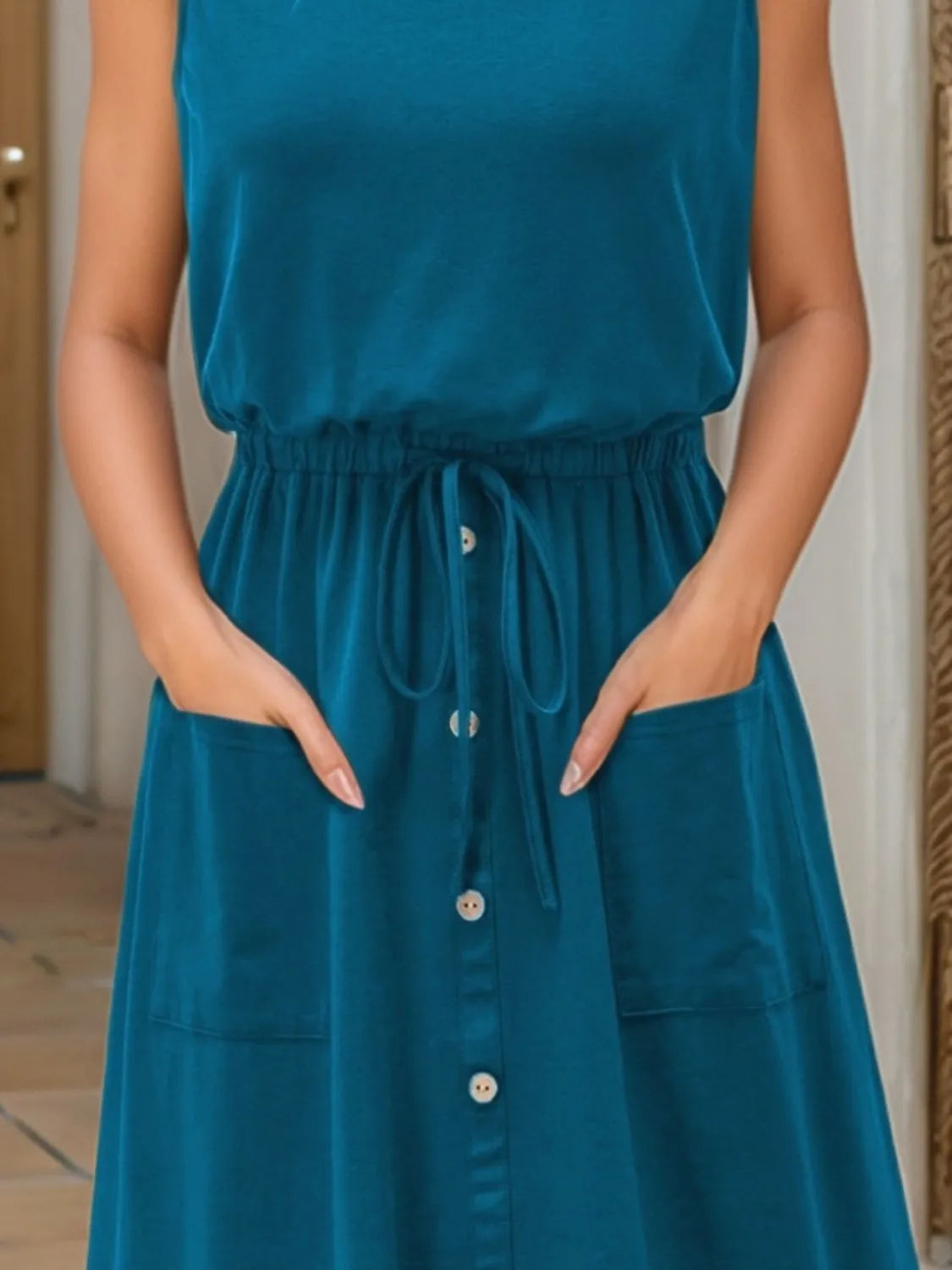 Drawstring Round Neck Tank Dress