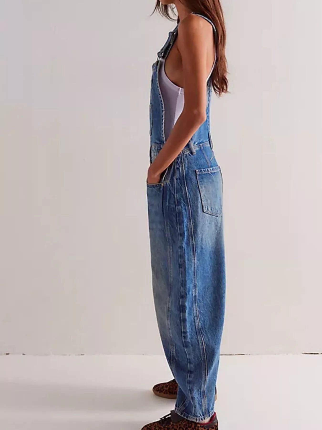 Wide Strap Wide Leg Denim Overalls by Dreamy Drapes