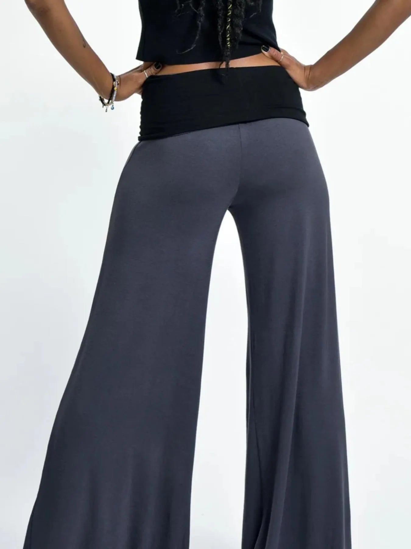 High-Waisted Wide Leg Yoga Pants with Contrast Waistband by Mystique Q