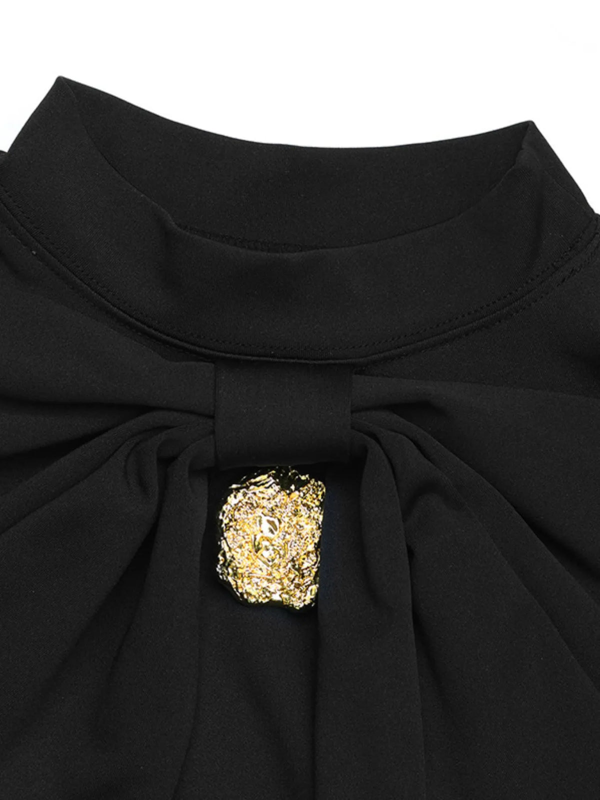 Decorative Button Mock Neck Mini Dress in Black