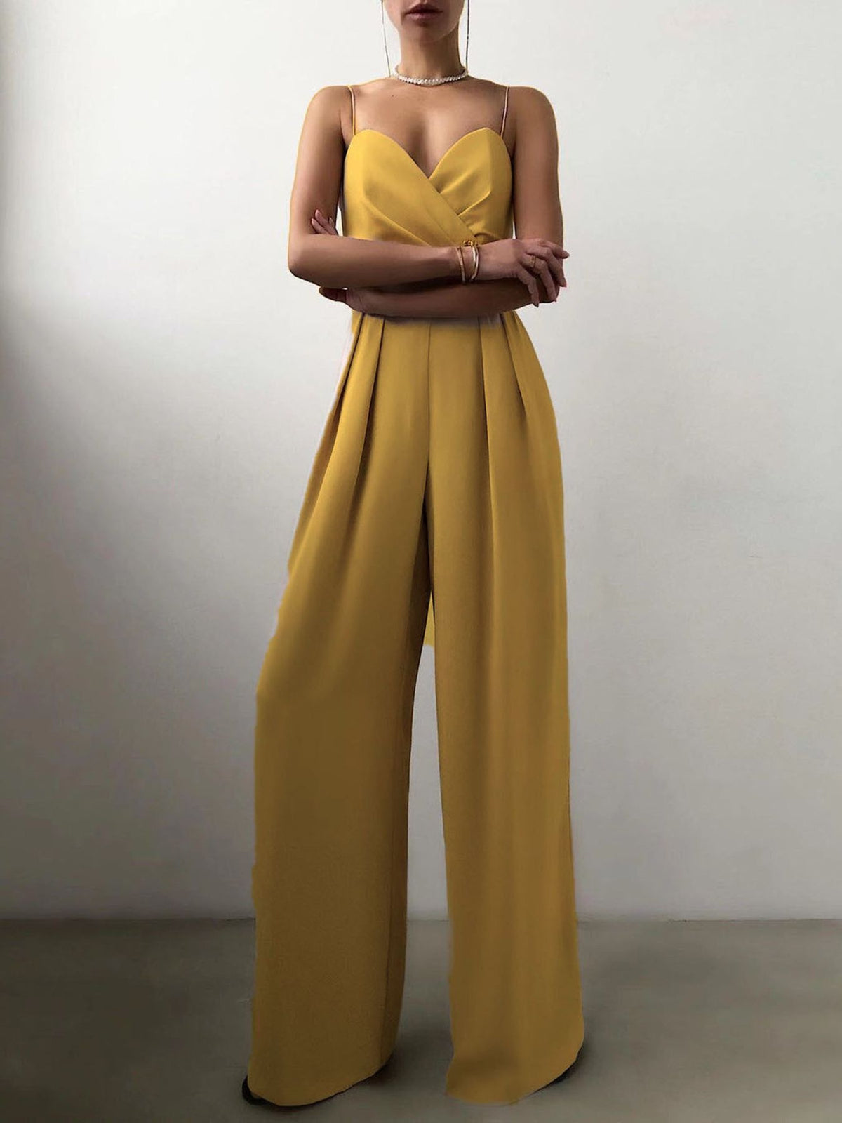 Ruched Wide Leg Jumpsuit with Spaghetti Straps