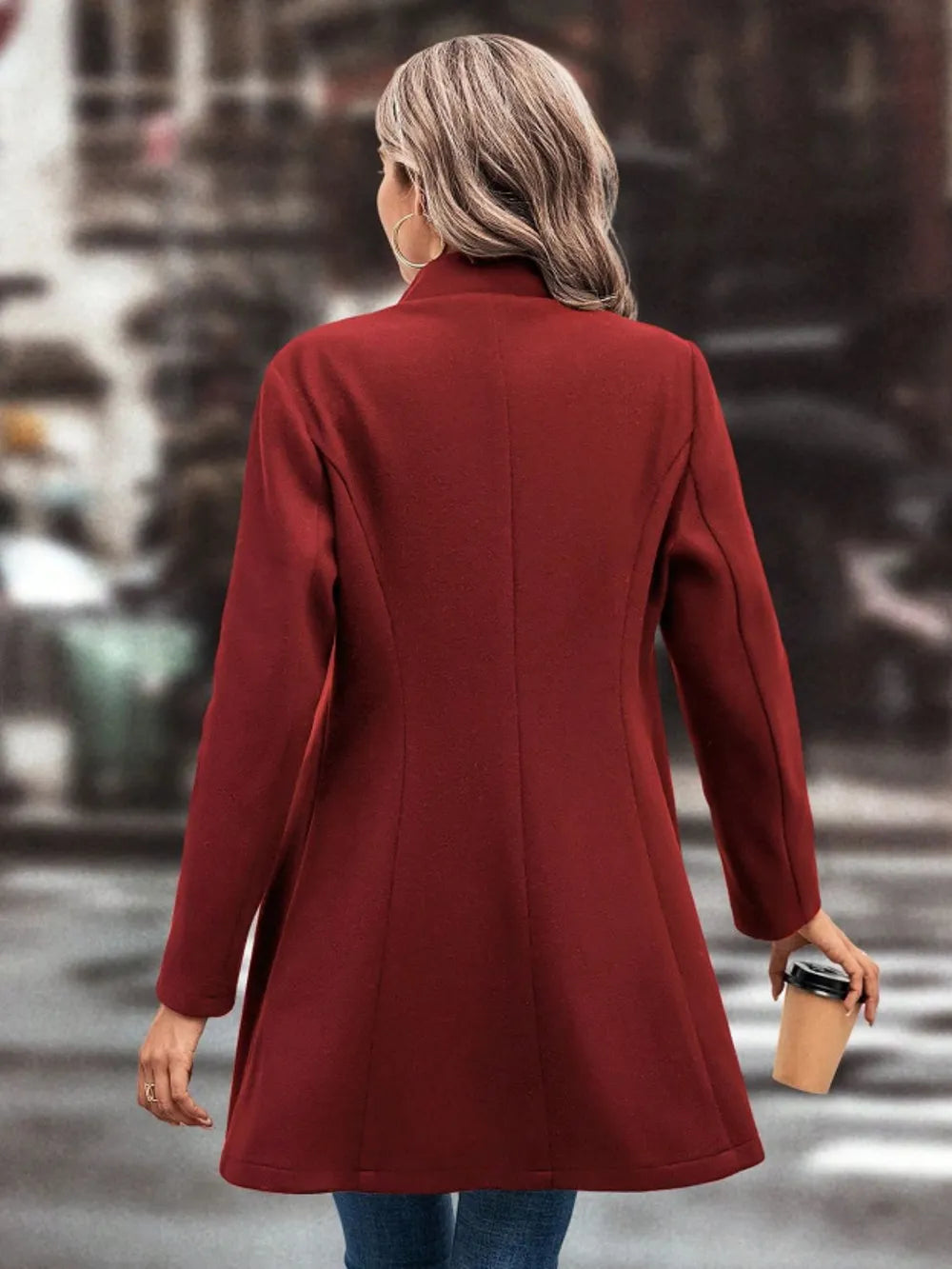 Collared Button-Up Long Sleeve Coat