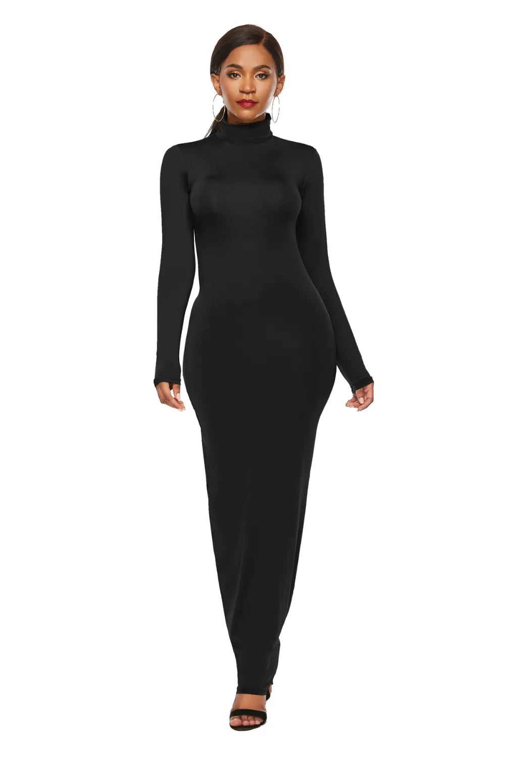 Mock Neck Long Sleeve Maxi Dress