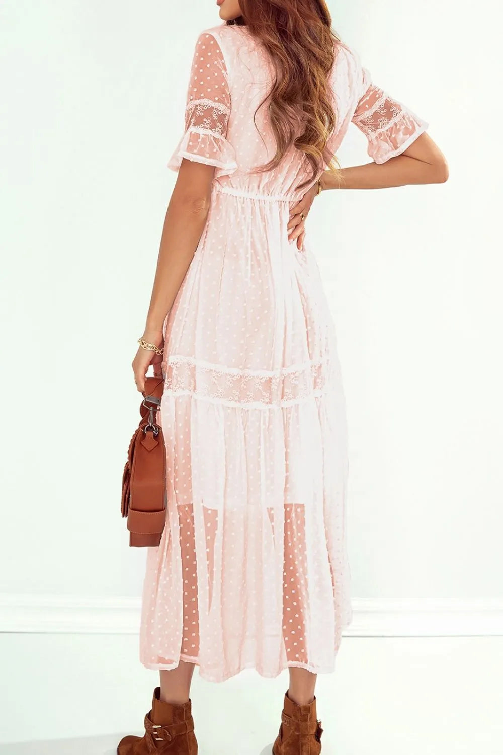 Polka Dot Ruffle Midi Dress in Watermelon Pink