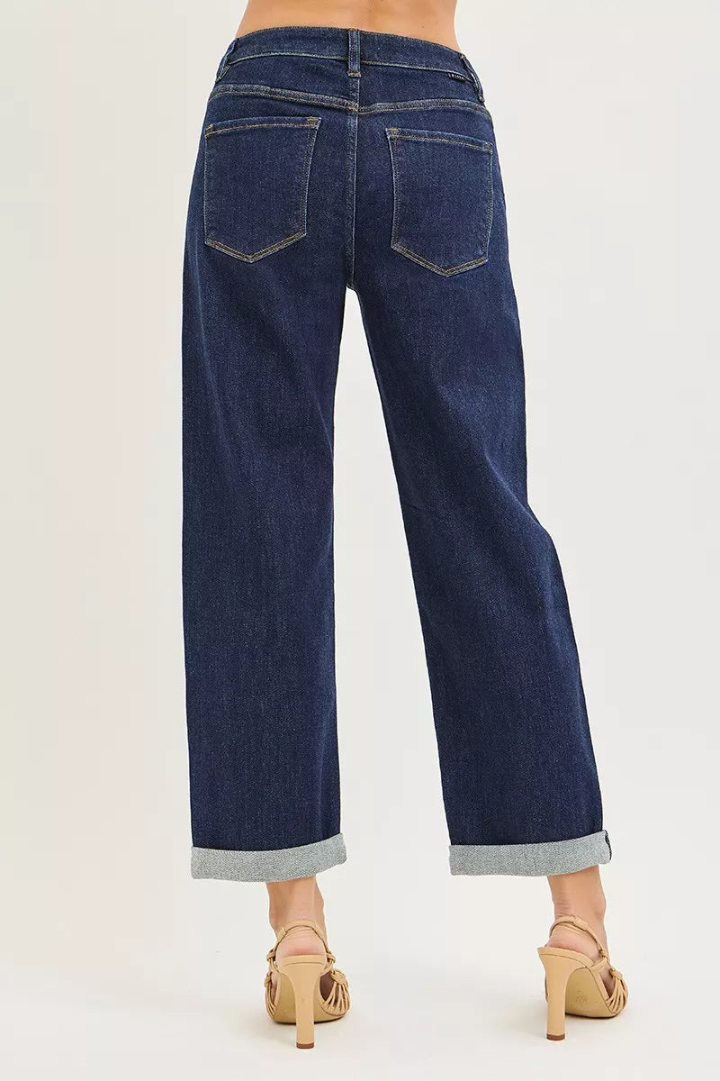 Risen Slouchy Cropped Boyfriend Jeans in Solid Dark