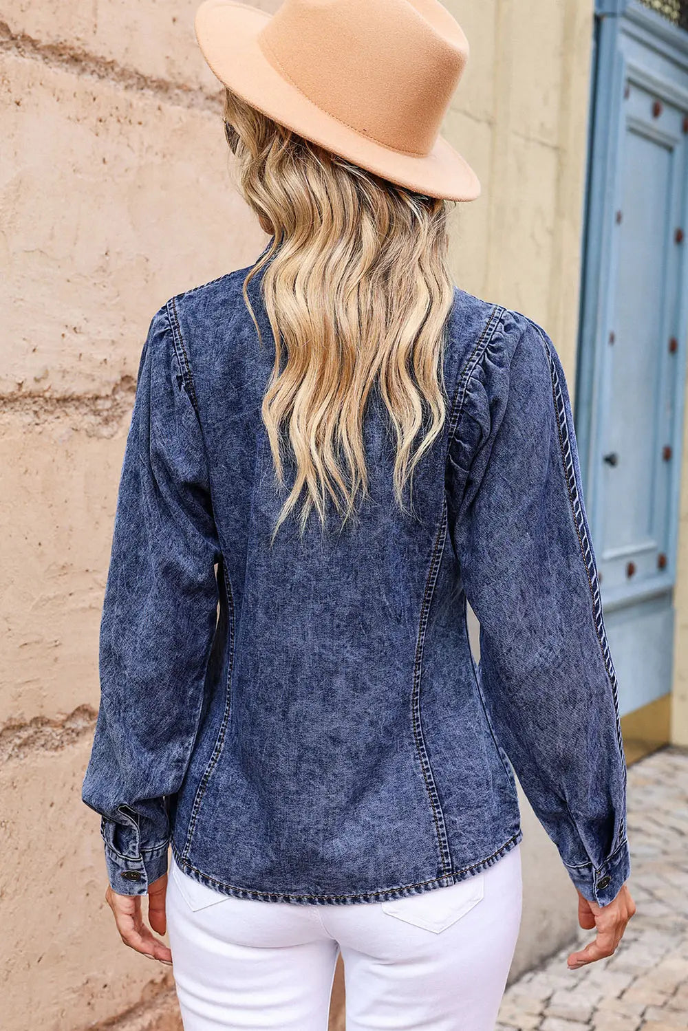 Button-Up Collared Denim Top