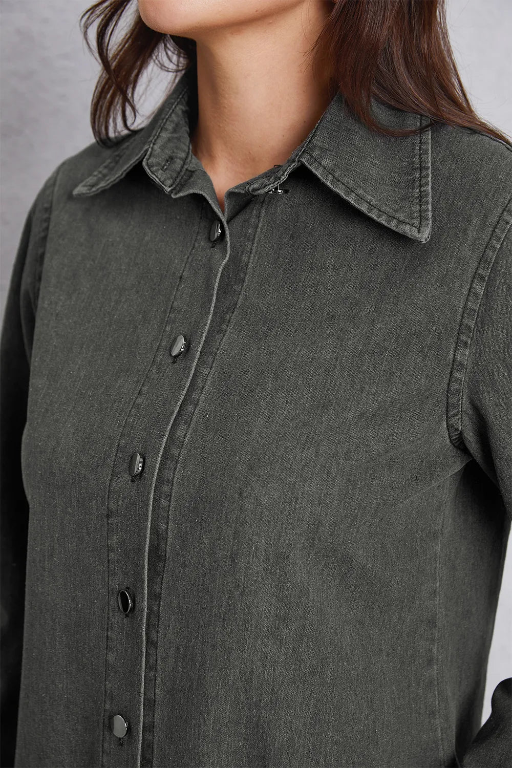 Collared Denim Top in Dark Gray by Y.Y@Denim