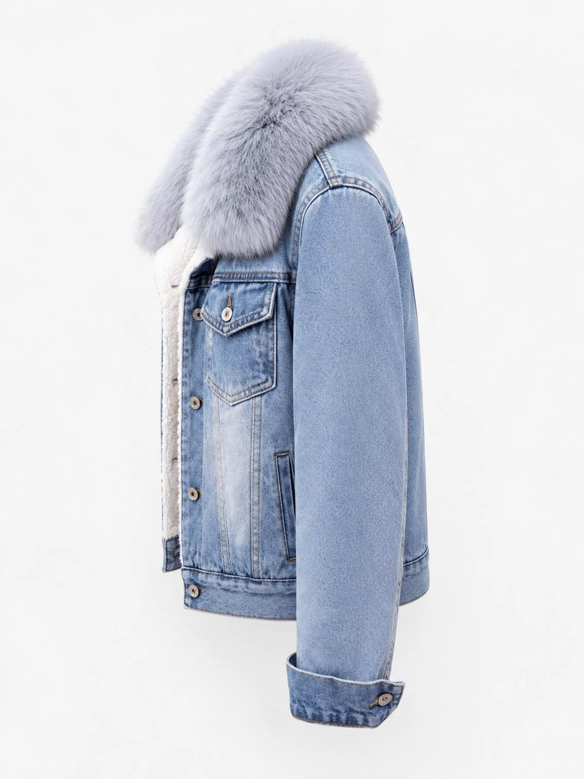 Sherpa-Lined Distressed Denim Jacket