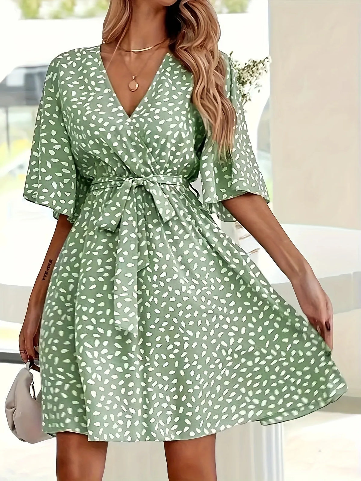 Printed Surplice Tie-Waist Dress