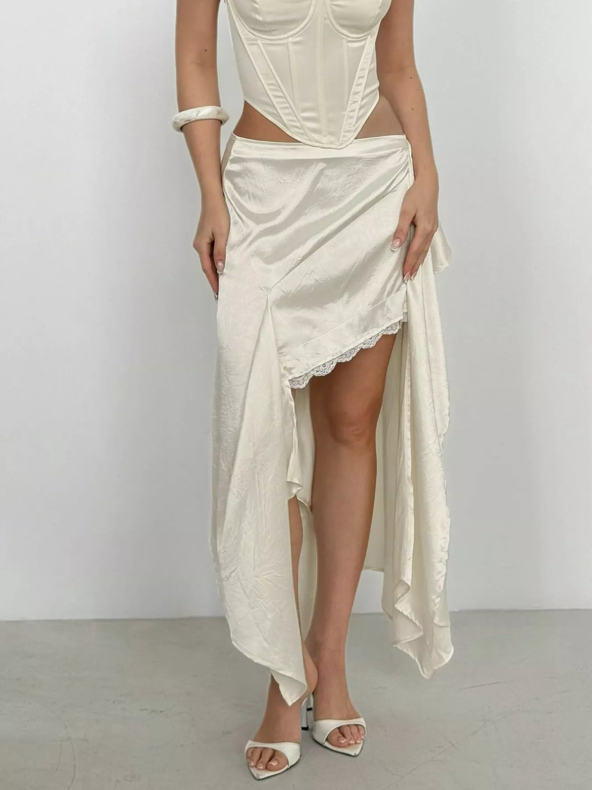 Satin High-Low Skirt in Apricot