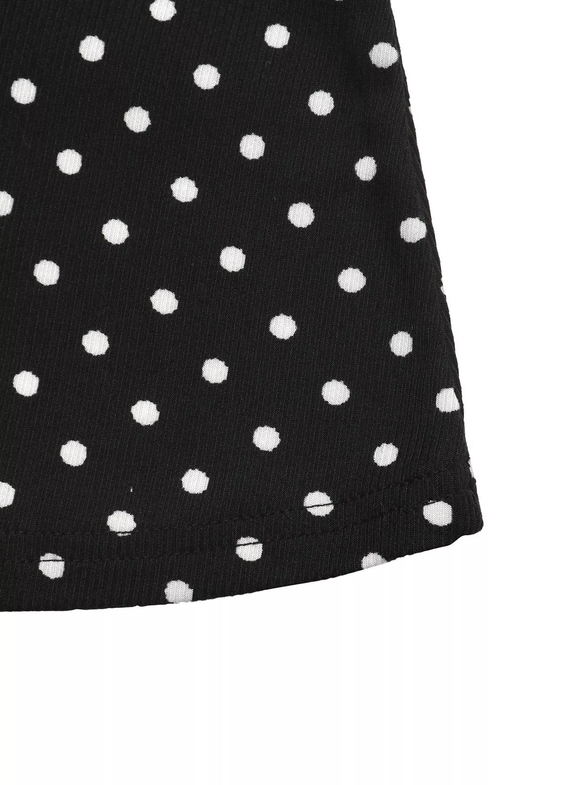 Polka Dot Long Sleeve Ruffle Hem Mini Dress in Black