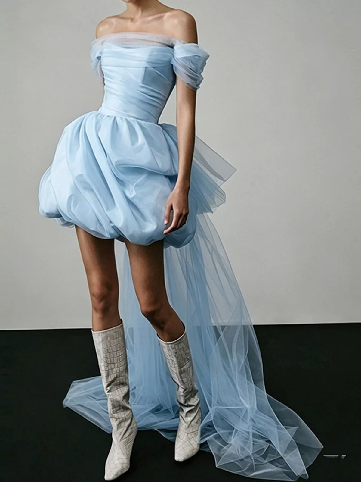 Plus Size Off-Shoulder Tulle Bubble Mini Dress