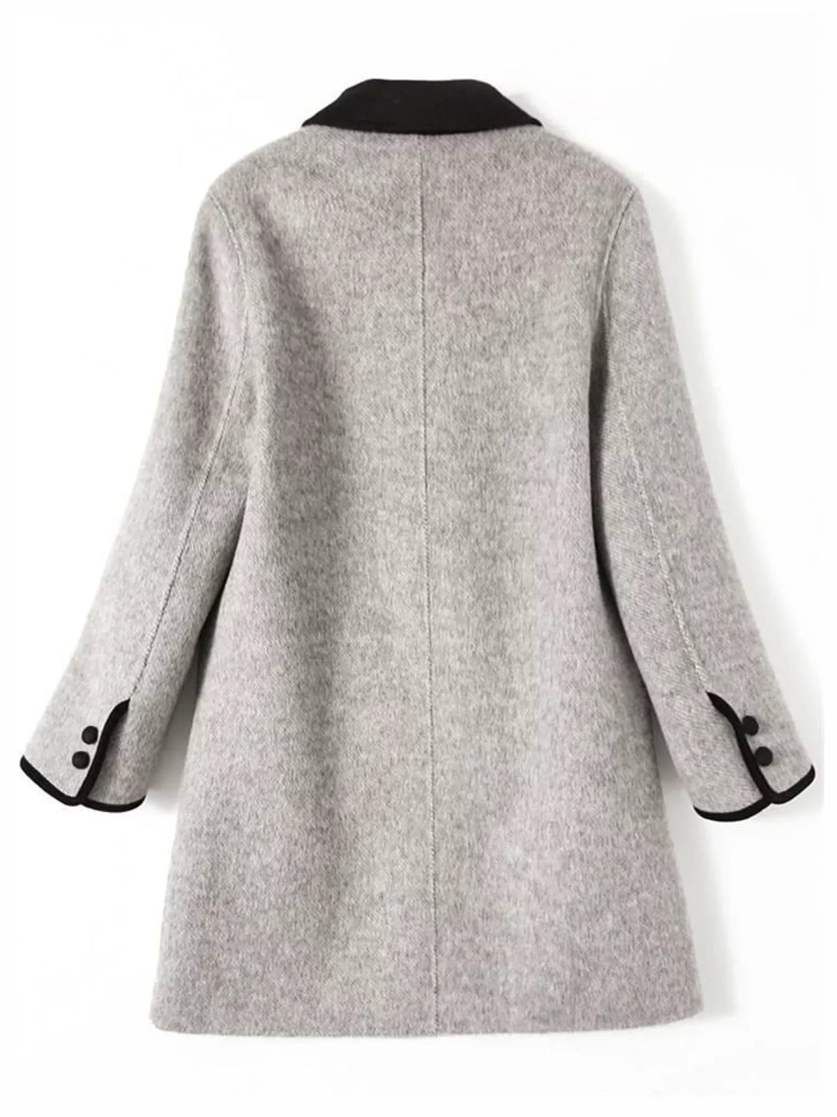 Double-Breasted Coat with Contrast Trim in Gray