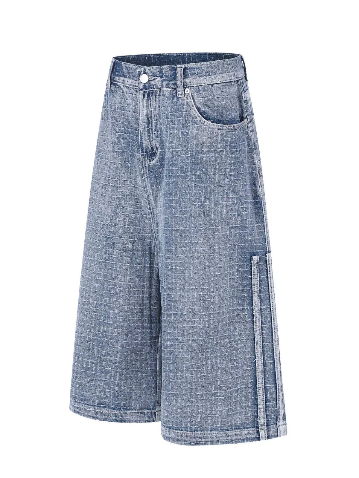 Washed Wide-Leg Denim Capris in Blue by TrendMaster
