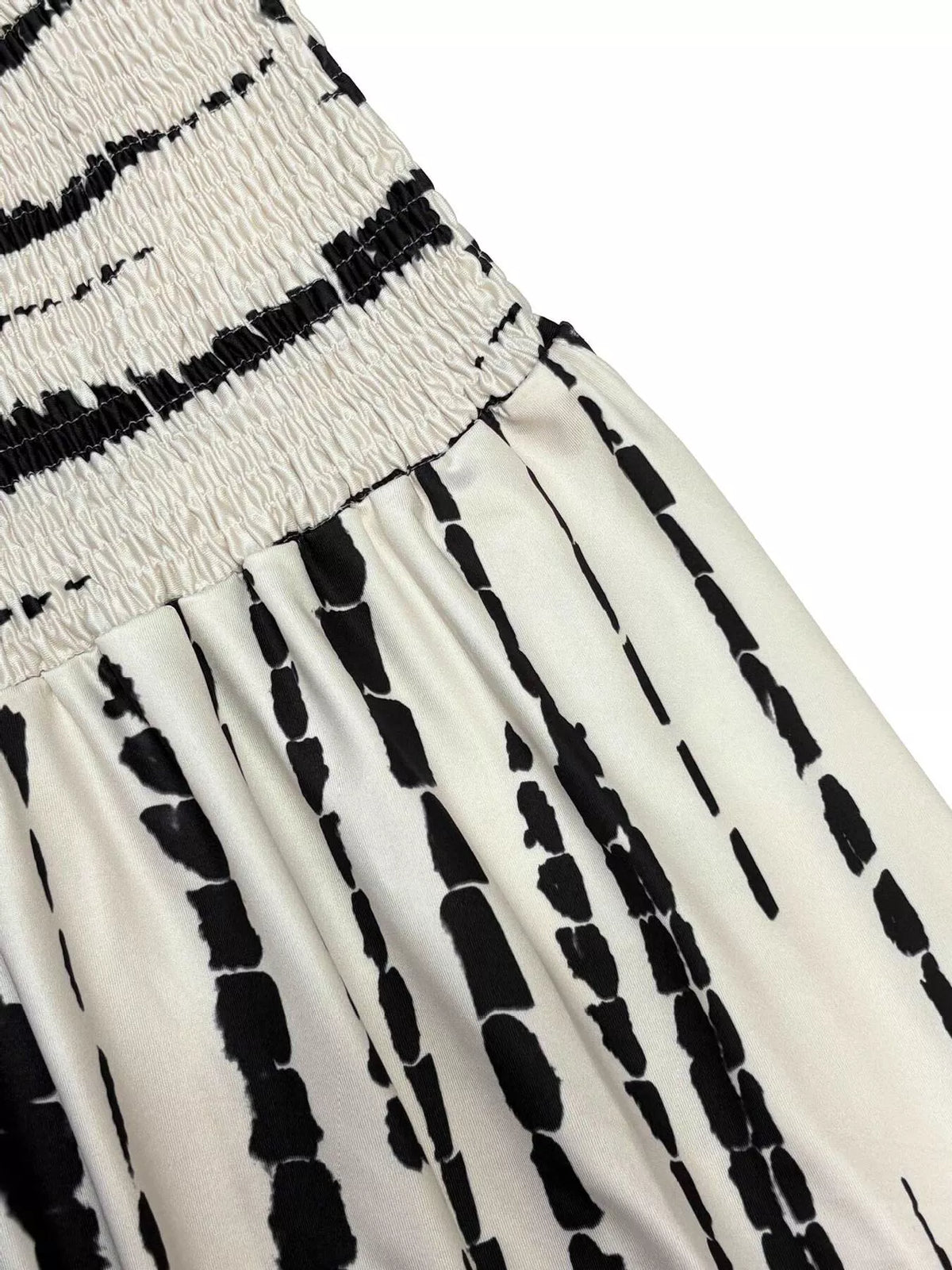 Smocked Asymmetrical Hem Skirt in Beige
