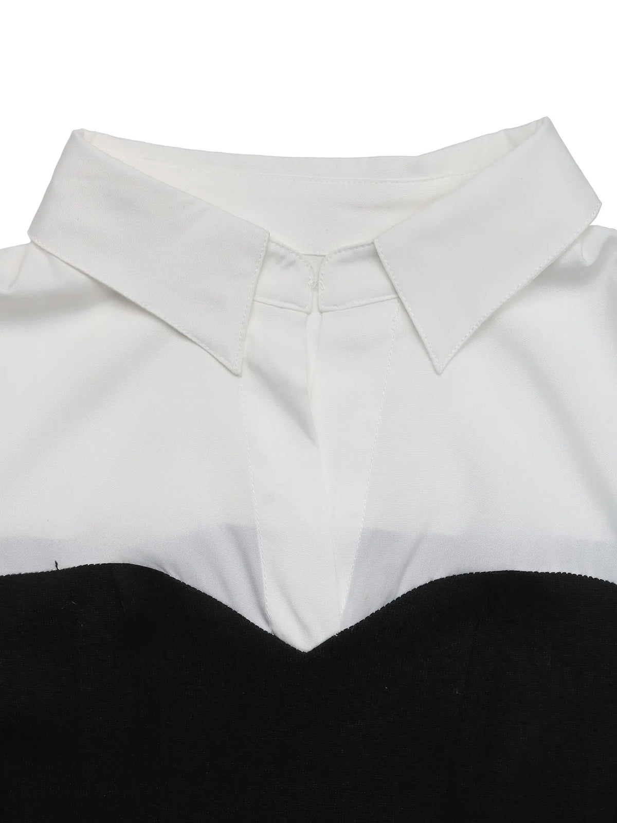 Two-Tone Pleated Shirt Dress in Black and White in Black White