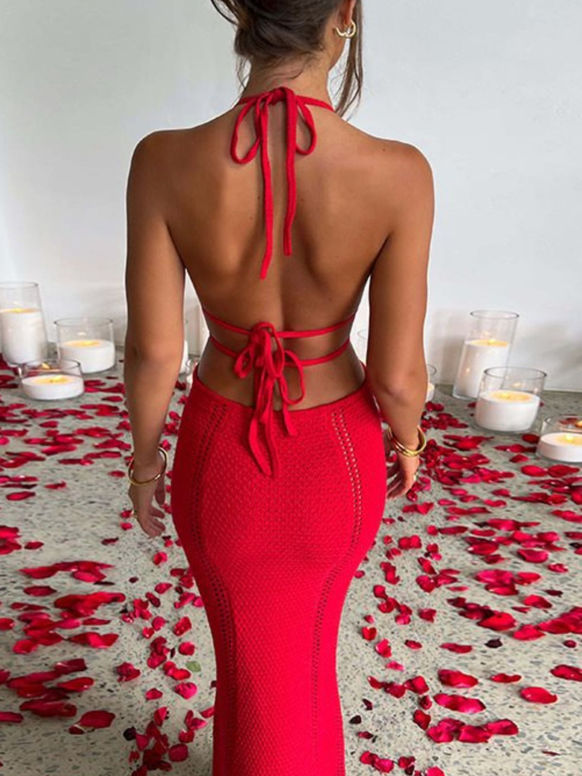 Halter Neck Cutout Knit Maxi Dress