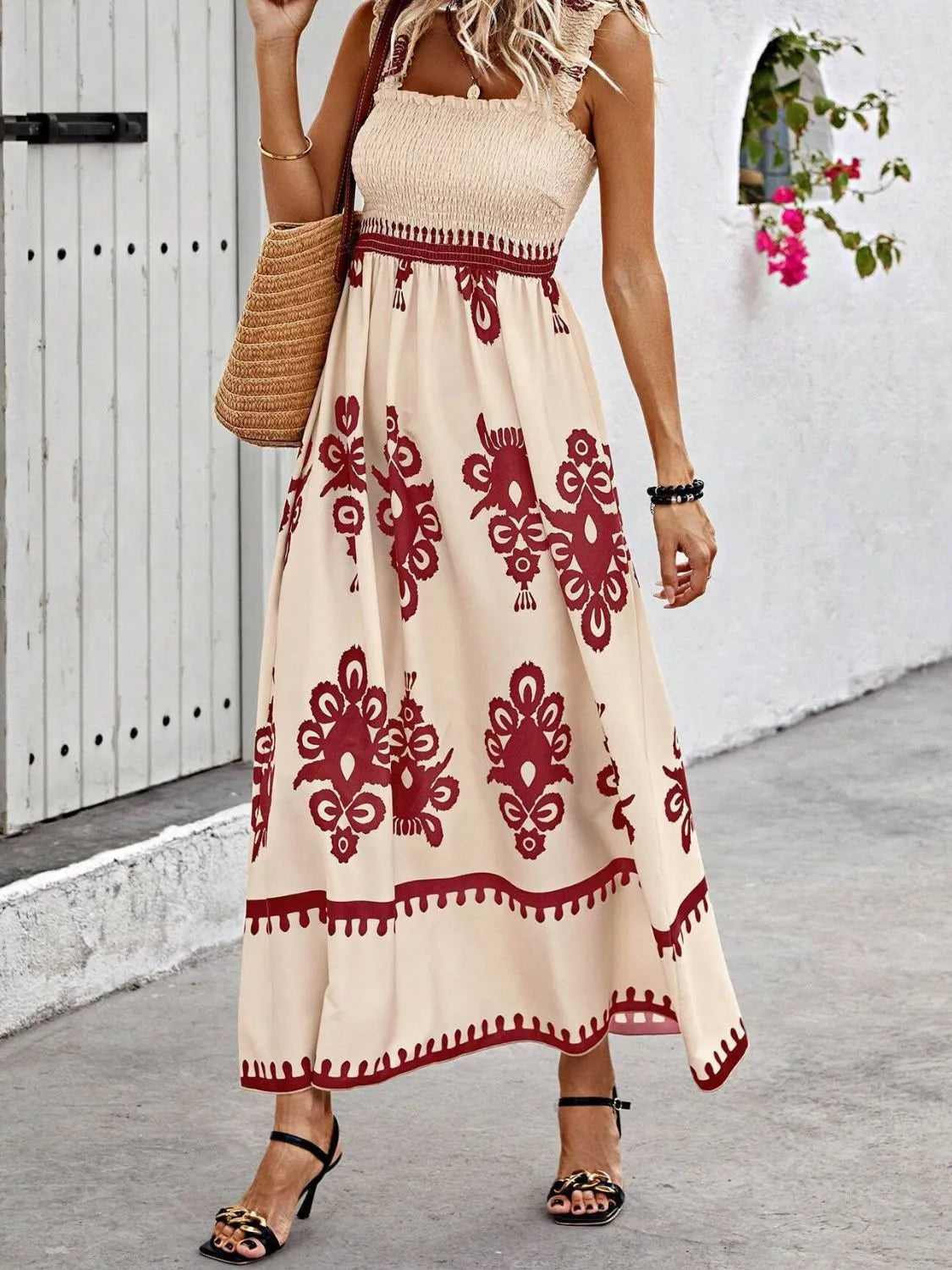 Smocked Wide Strap Maxi Dress