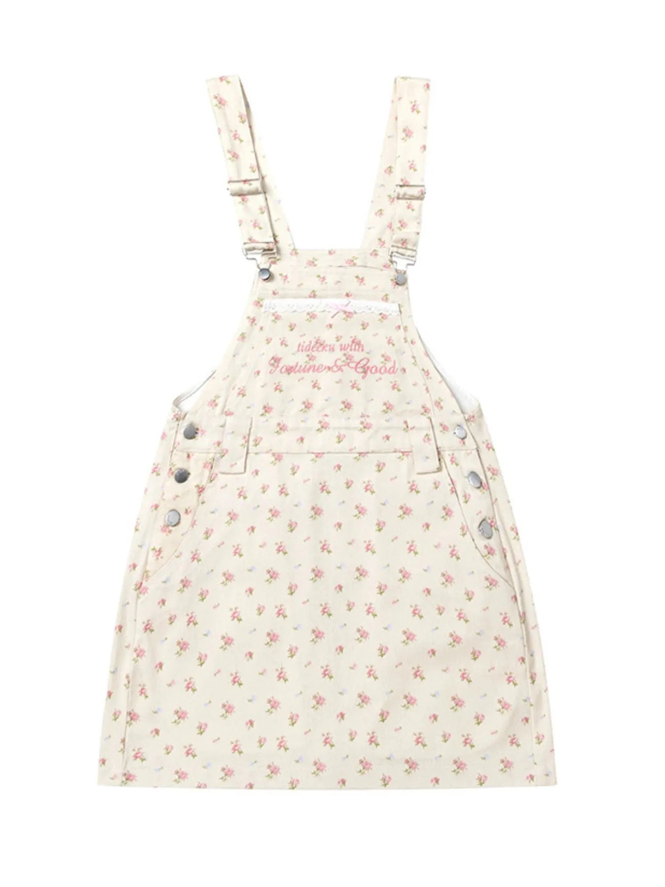 Floral Print Square Neck Overall Dress in Beige