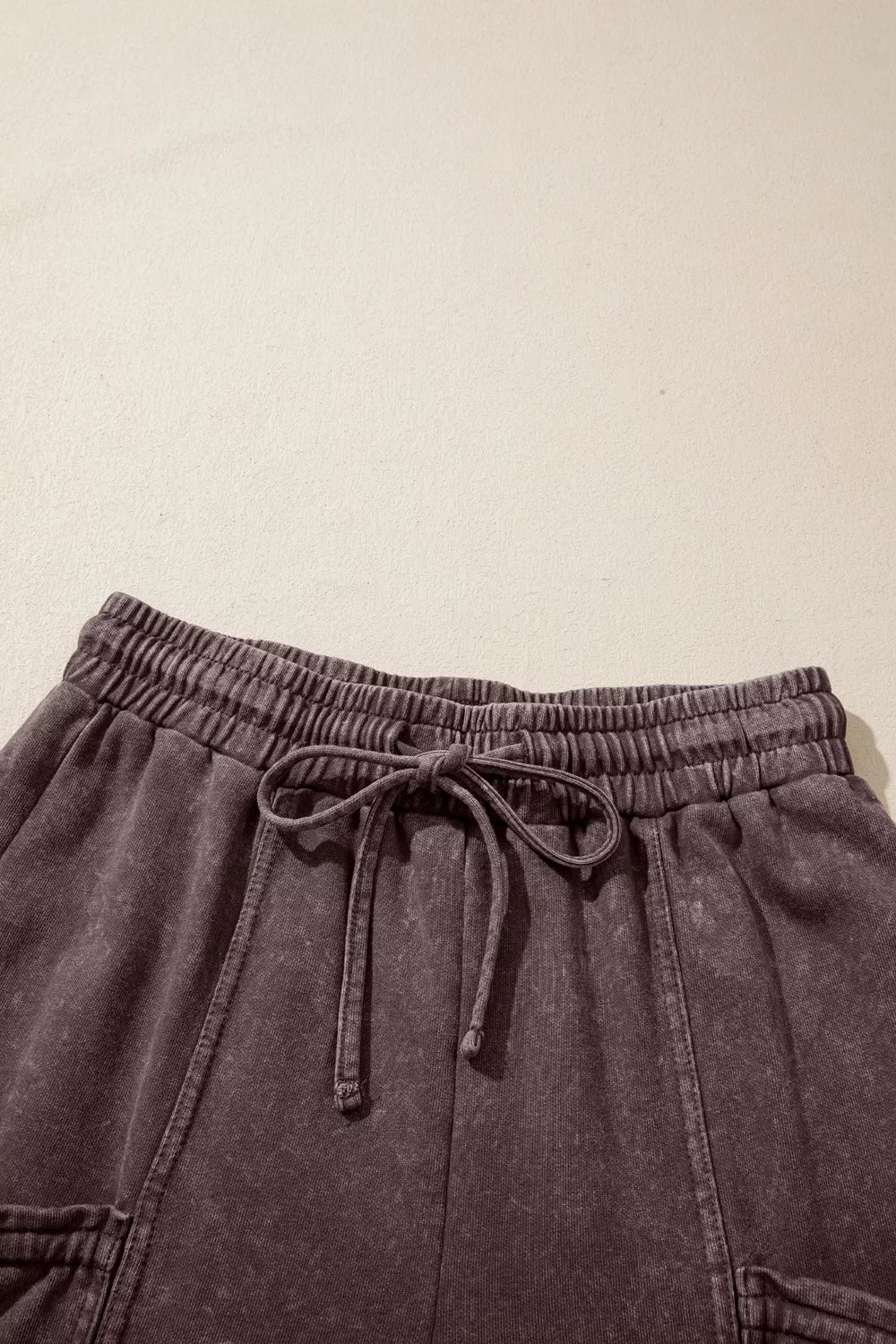 Mineral-Wash Tie-Detail Cargo Pants in Dark Brown