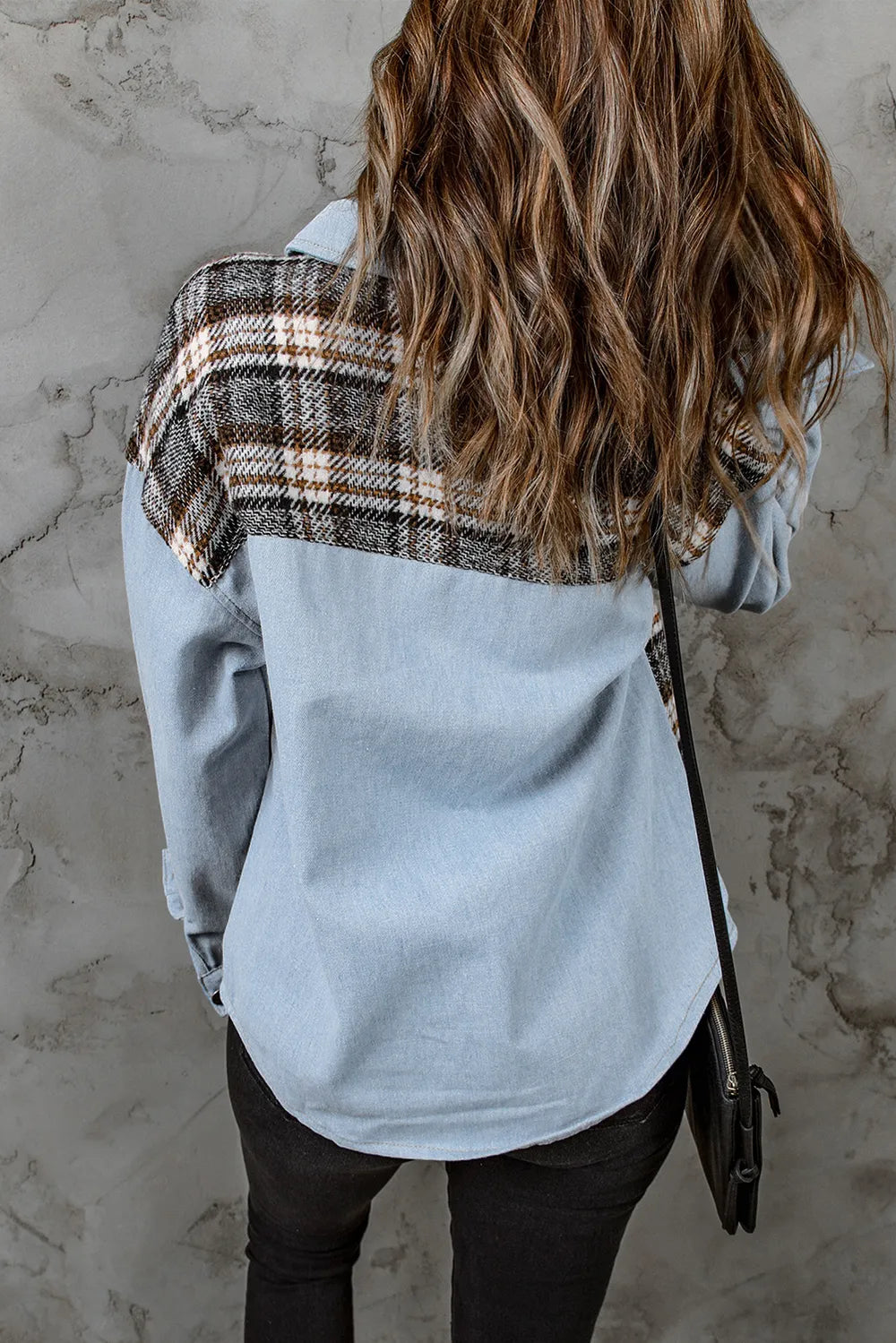 Plaid Button-Up Denim Jacket
