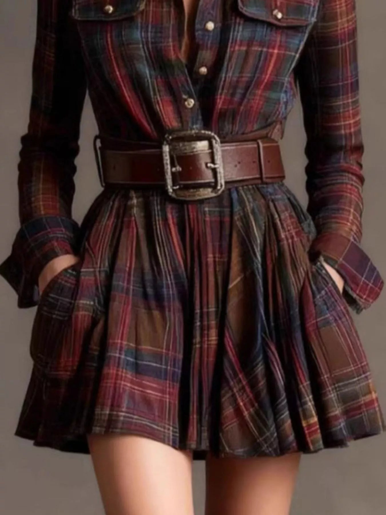 Plaid Belted Shirt Dress