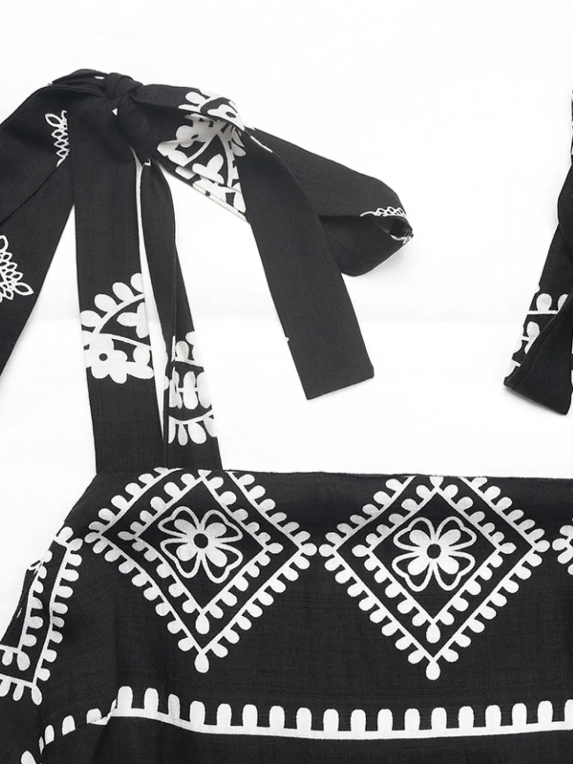 Printed Square Neck Maxi Cami Dress in Black