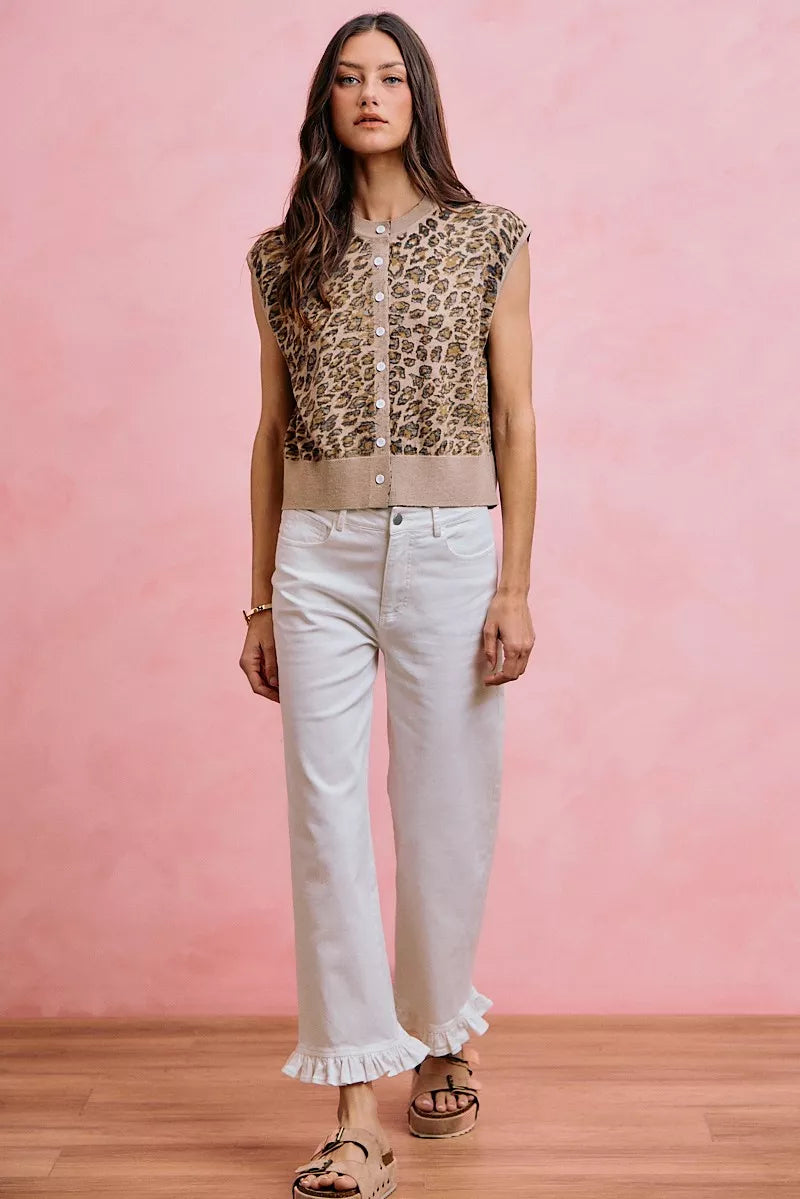 So Me Ruffled Hem Mid Rise Jeans in White