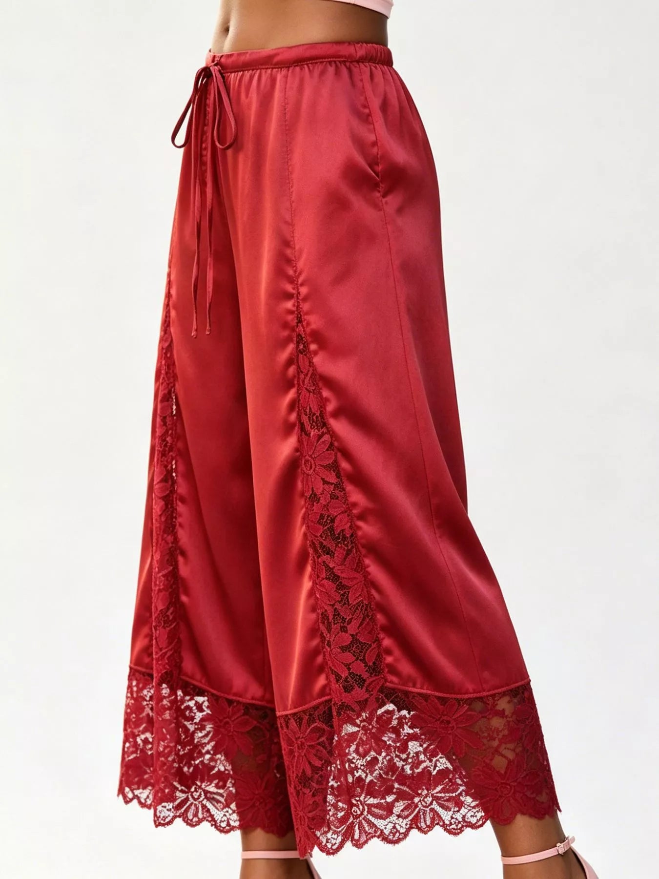 Lace-Trim Wide-Leg Cropped Pants