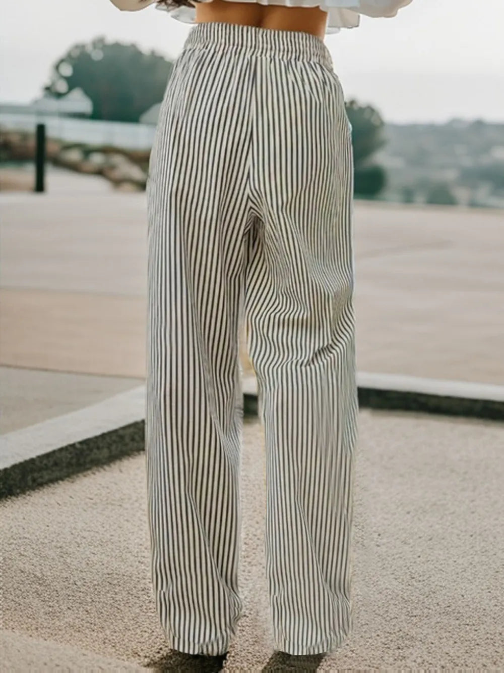 Striped Drawstring Elastic-Waist Pants