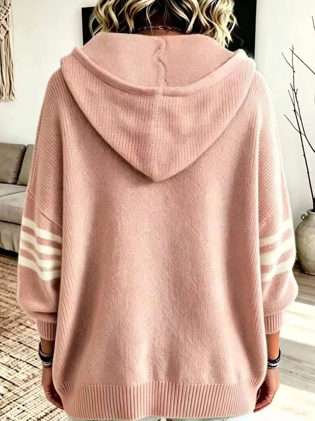 Hooded Zip-Up Knit Cardigan