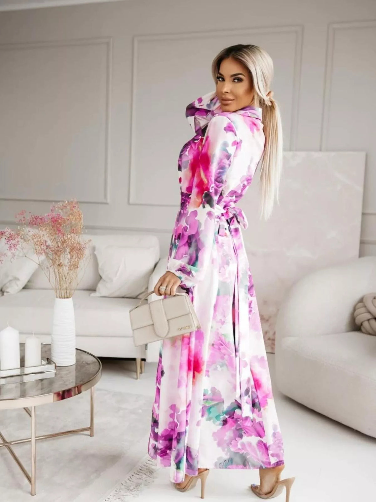 Printed Button-Front Maxi Shirt Dress