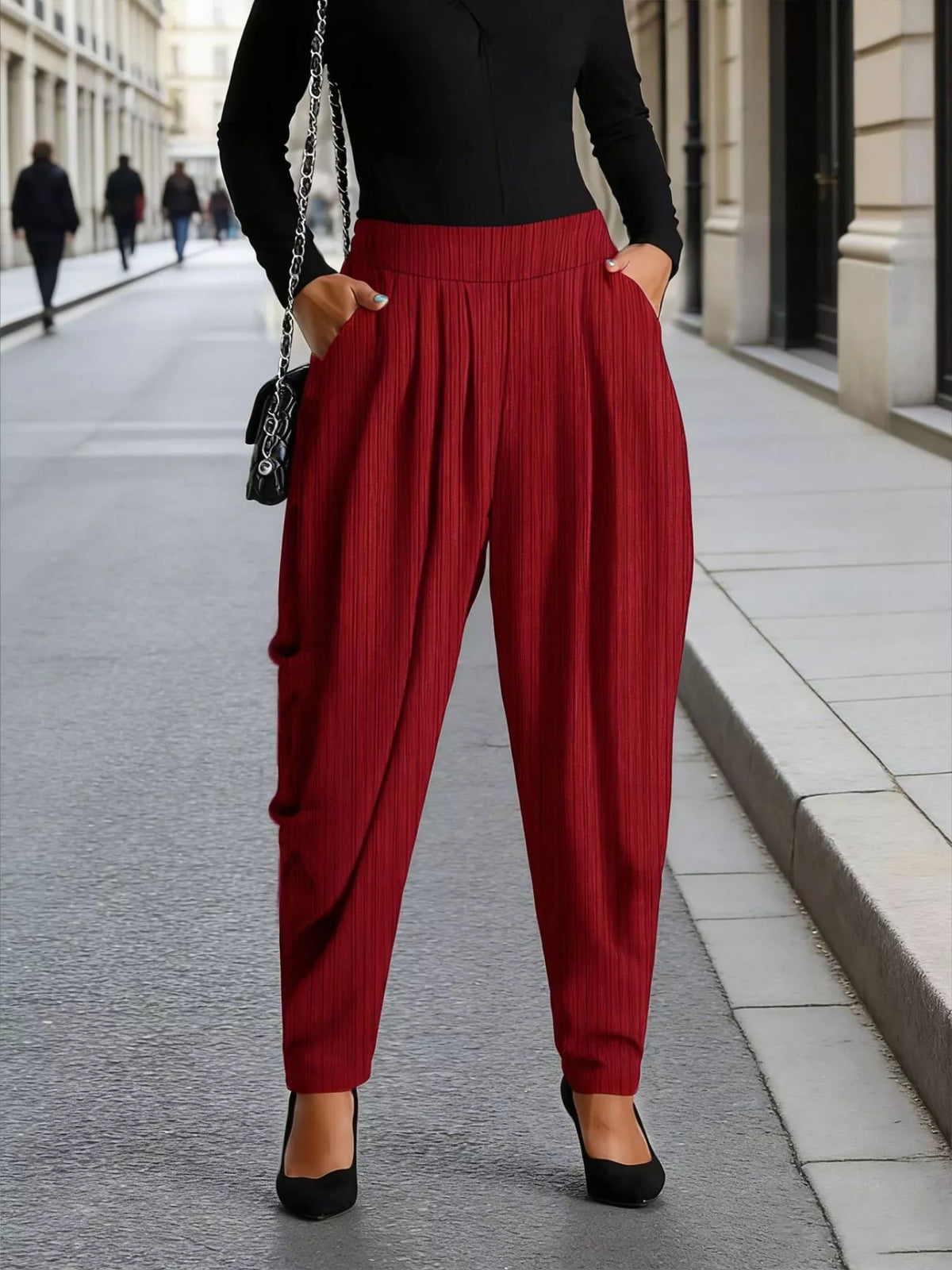 Pocketed Elastic Waist Pants
