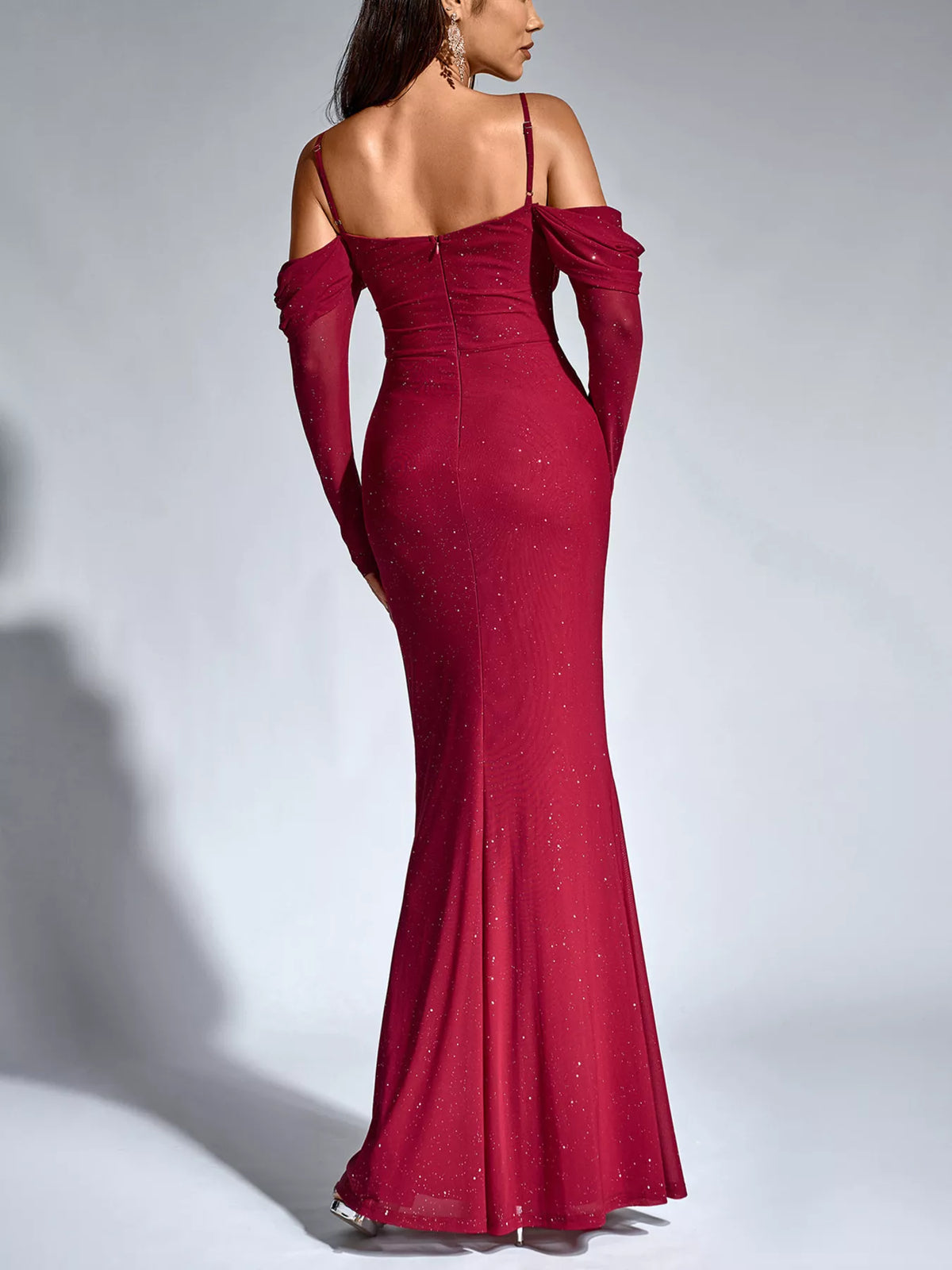 Long-Sleeve Glitter Mermaid Maxi Dress