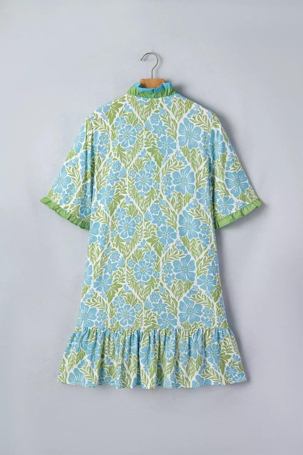 Floral Print Button-Up Mini Dress in Gum Leaf