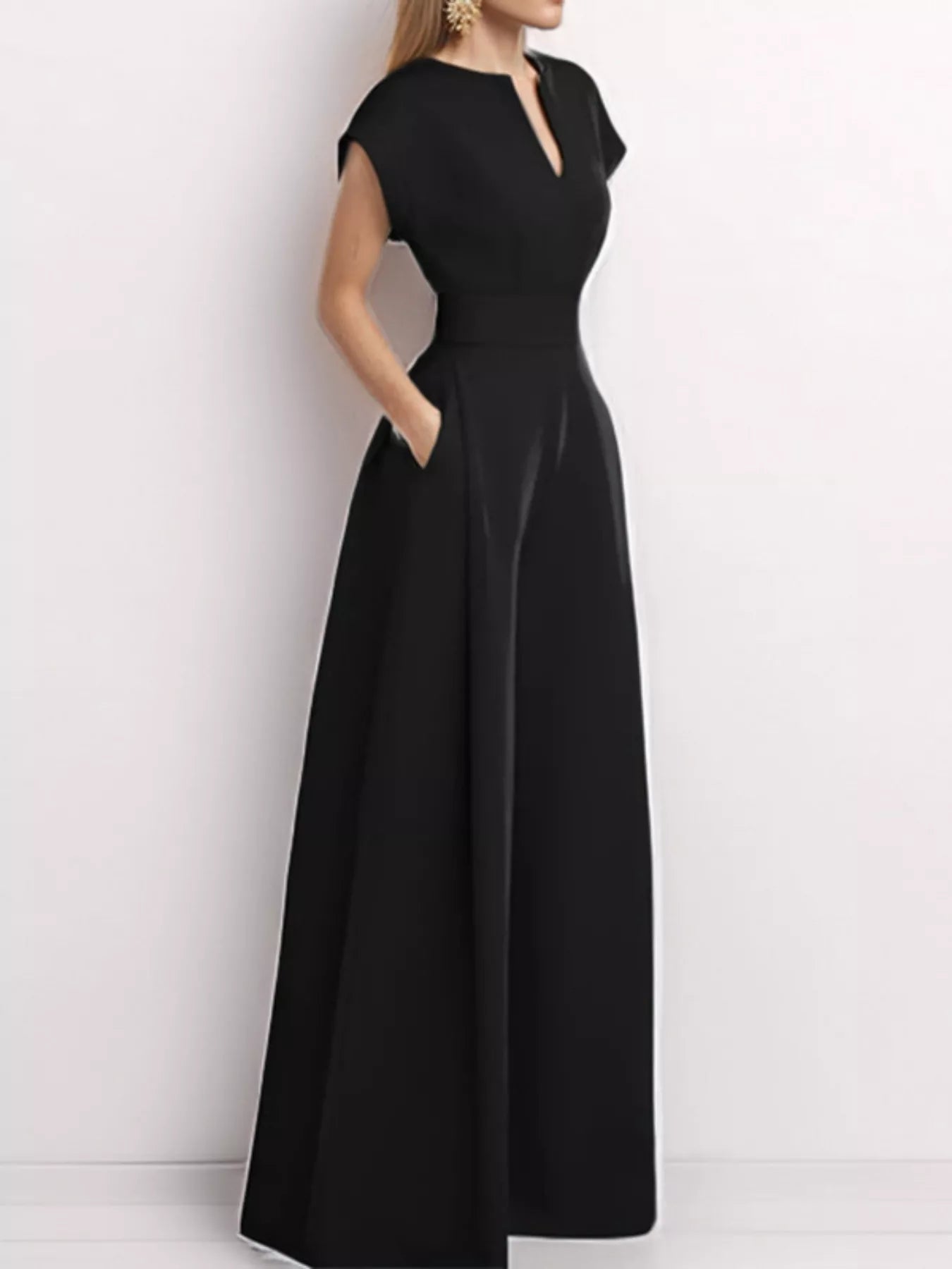 Notched Wide Leg Jumpsuit