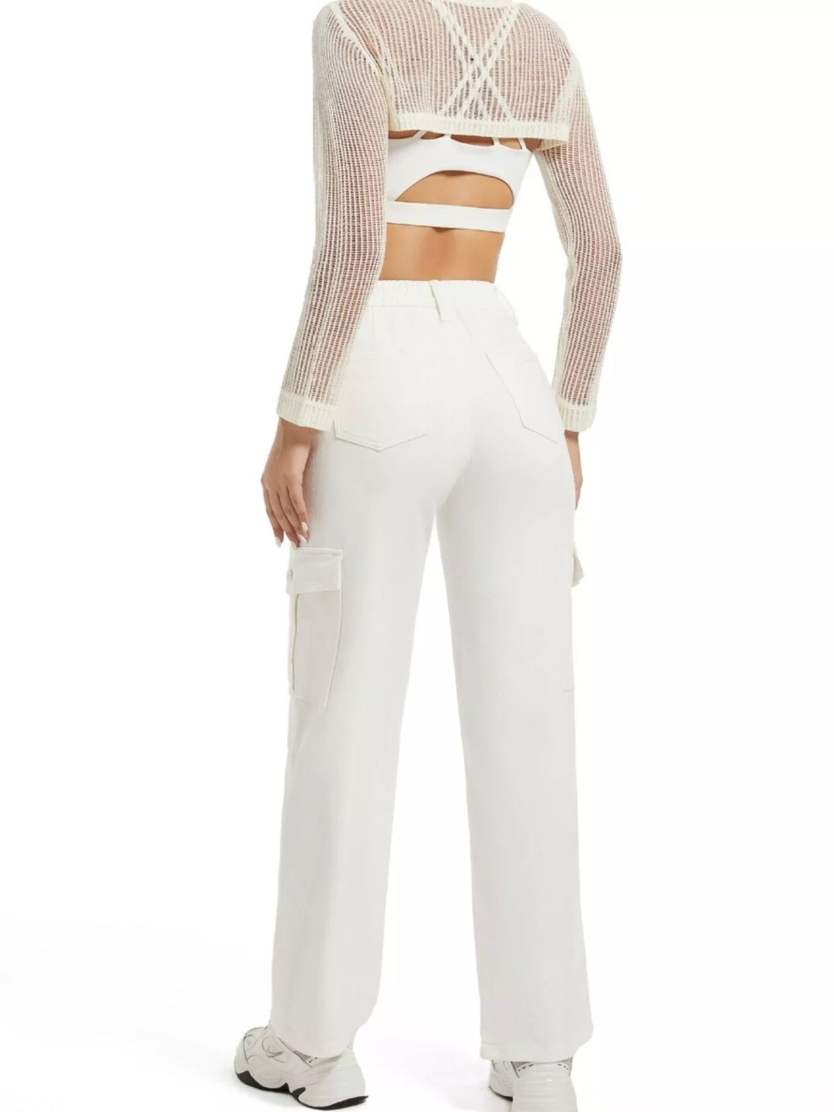 High-Waisted Cargo Jeans with Contrast Stitching
