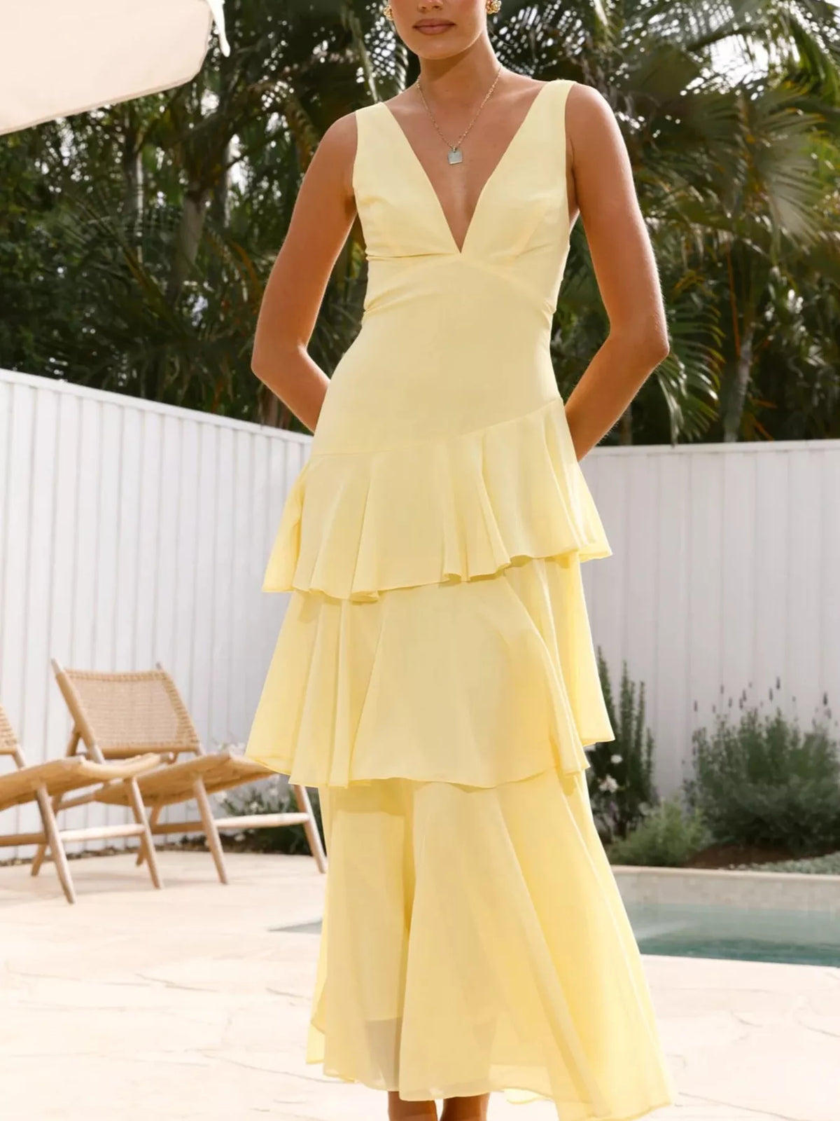 Ruffled Layered Backless Maxi Dress