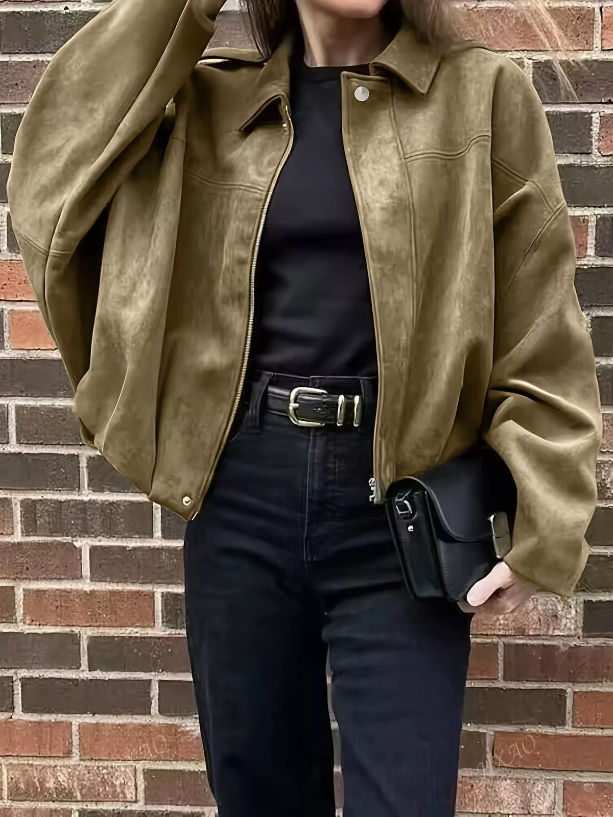 Vintage-Inspired Cropped Jacket in Army Green by Prisca