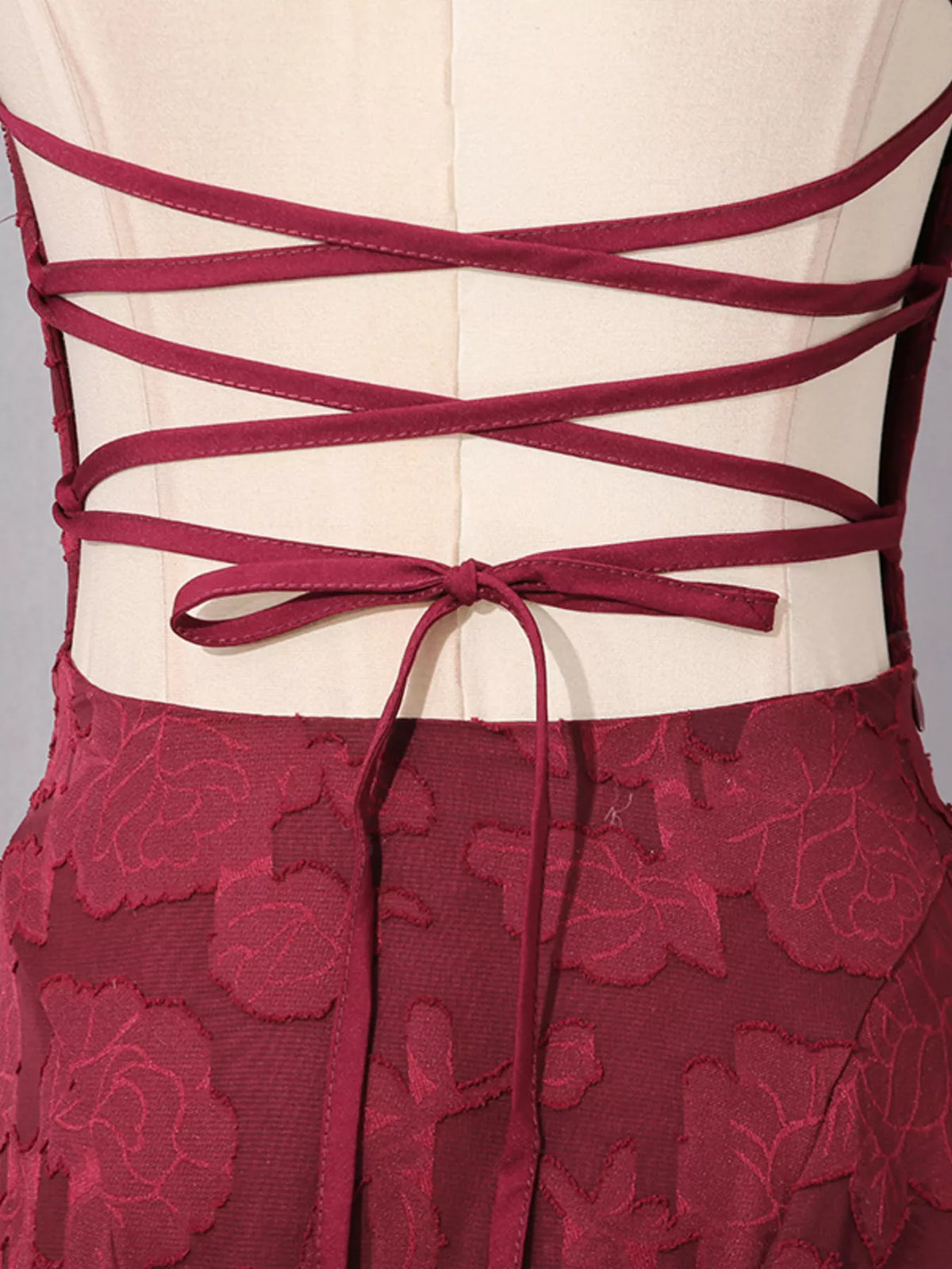 Lace-Up Spaghetti Strap Maxi Dress in Burgundy