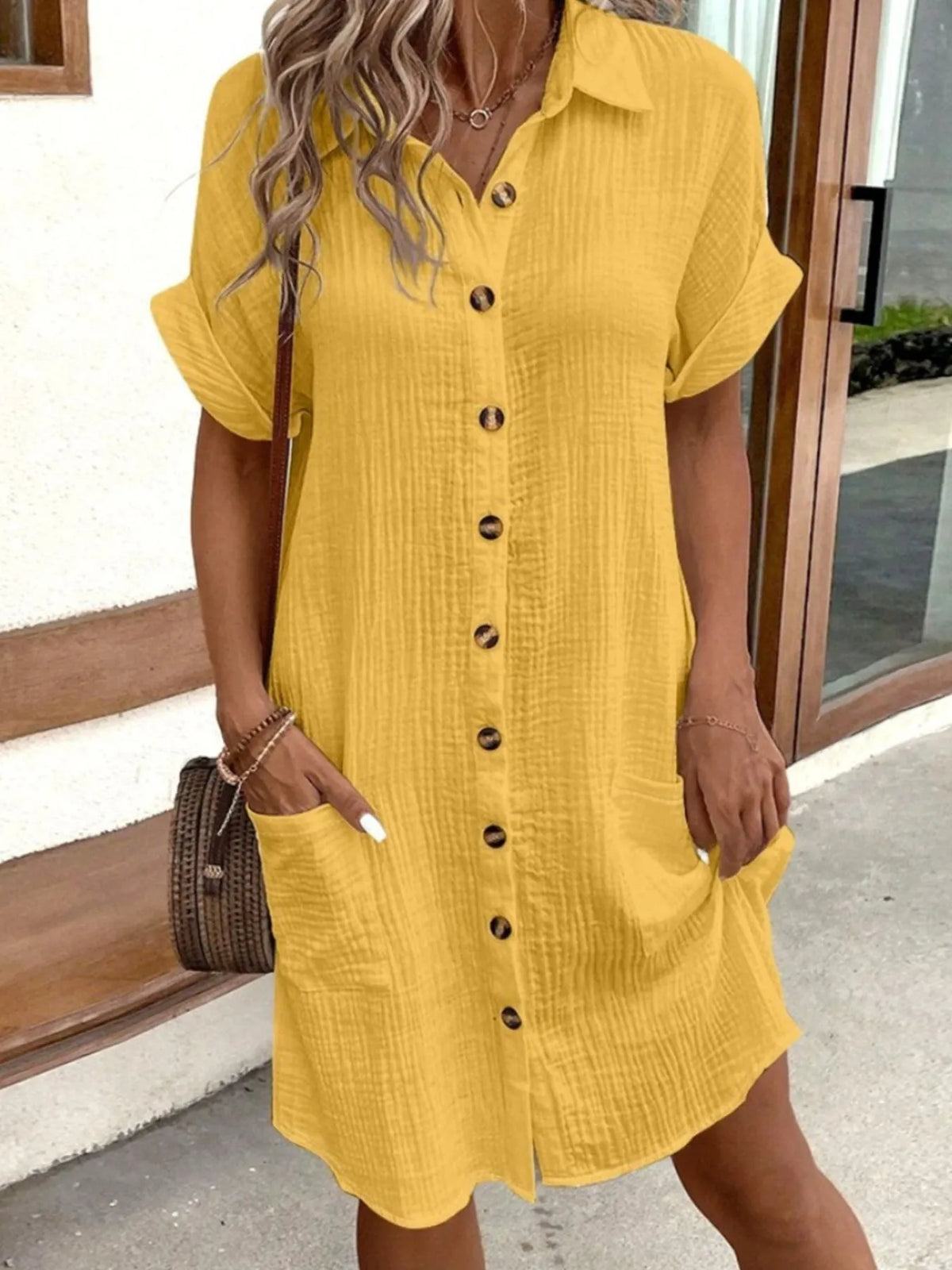 Button-Down Shirt Dress with Pockets