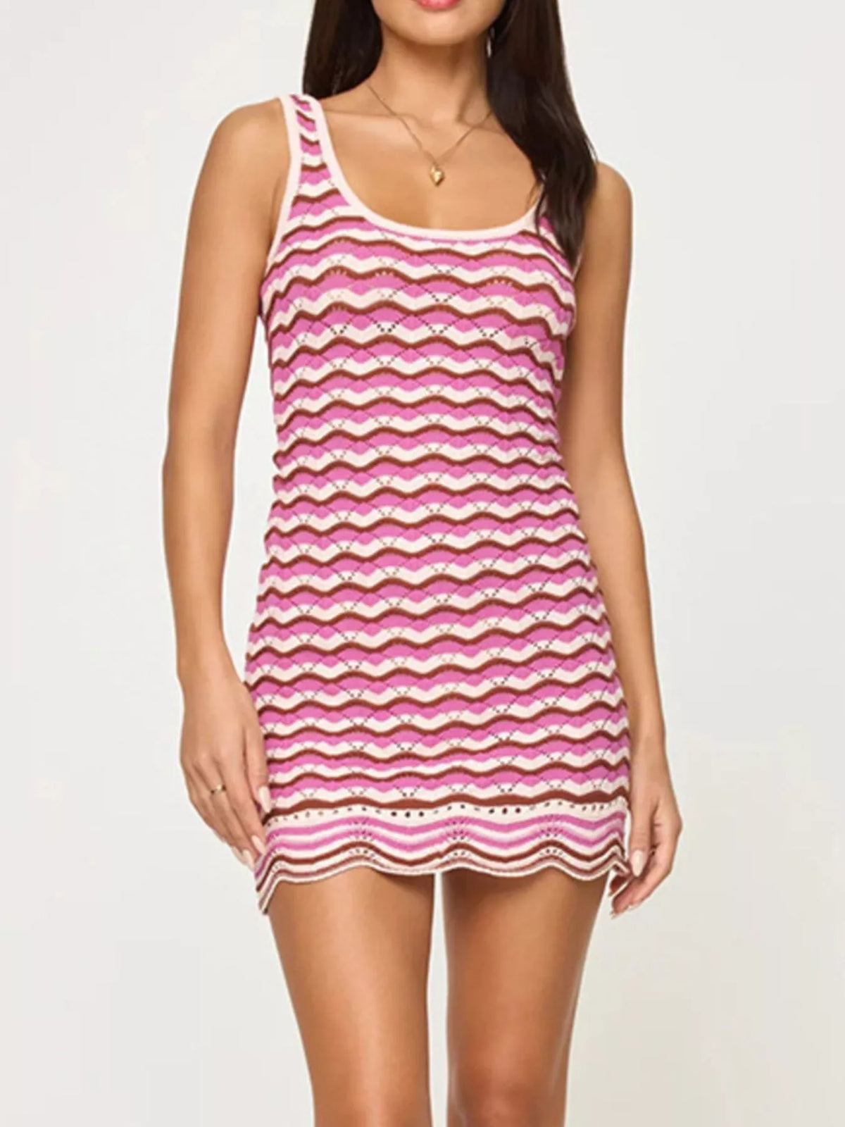 Chevron Knit Tank Dress in Fuchsia Pink by D&J Apparel