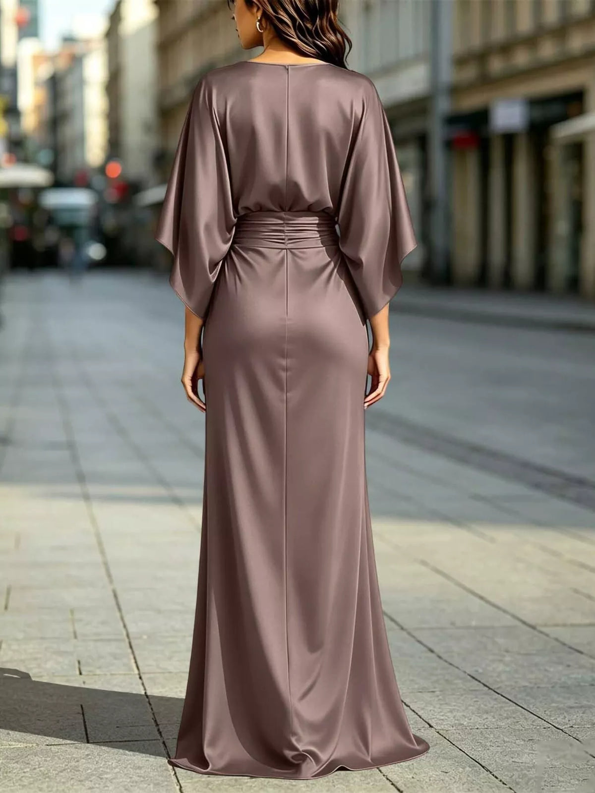 Zip-Back Ruched Waist Maxi Dress