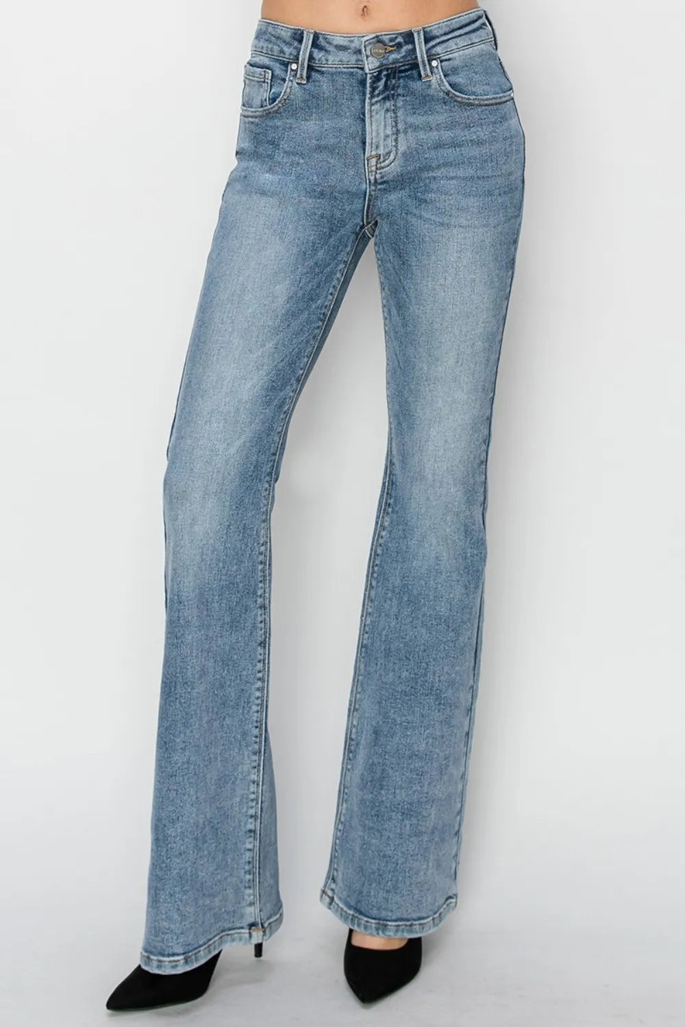 Risen Mid Rise Bootcut Jeans in Medium Wash